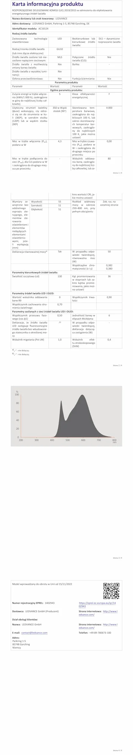 OSRAM LED BASE PAR16 50, reflektorowe lampy LED ze szkła do trzonka GU10, chłodna biel (4000K), zamiennik konwencjonalnych lamp punktowych 50W, opakowanie 5 sztuk