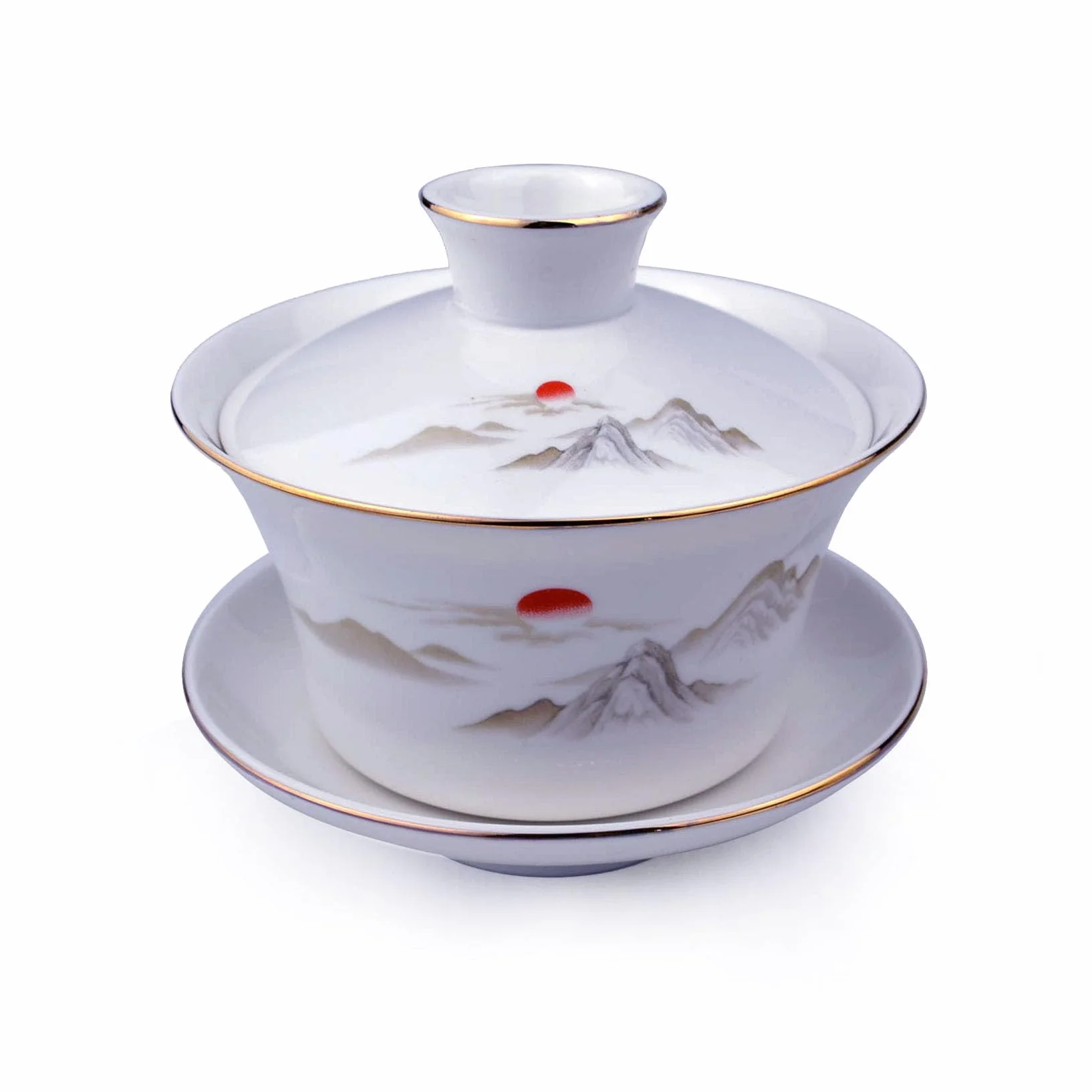 Gaiwan biała porcelana duża filiżanka do herbaty Sancai zestaw piękna wzór pokrywka słońce (255 ml średni)