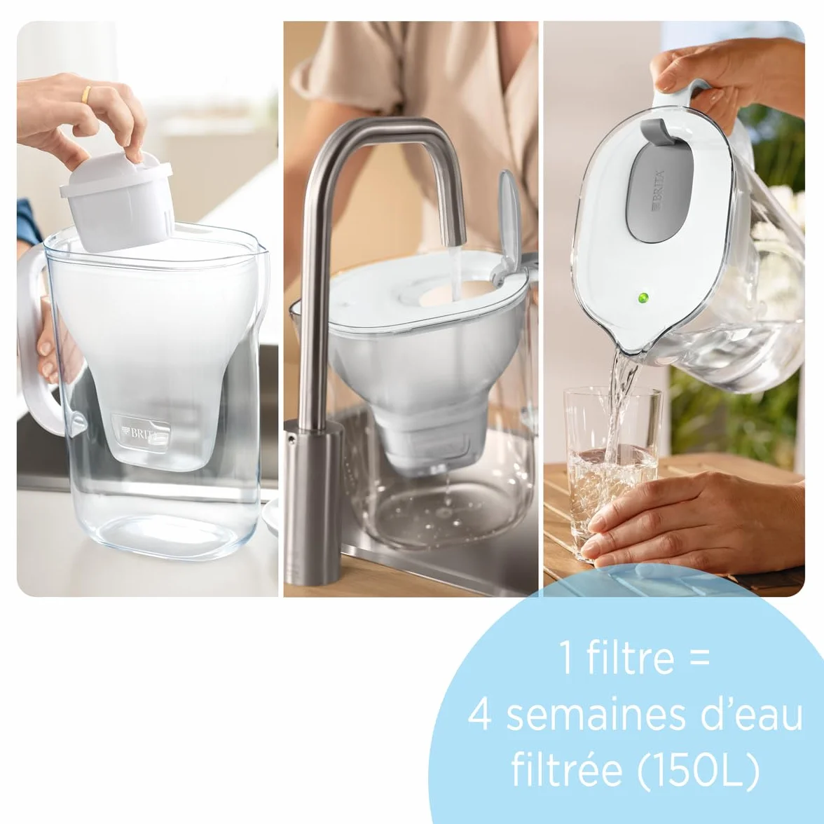 BRITA Dzbanek filtrujący styl szary (2,5l) z 3 wkładami filtrującymi wodę z kranu MAXTRA PRO All-in-1 redukuje PFAS*, wapień, chlor, niektóre zanieczyszczenia i metale wskaźnik czasu i objętości