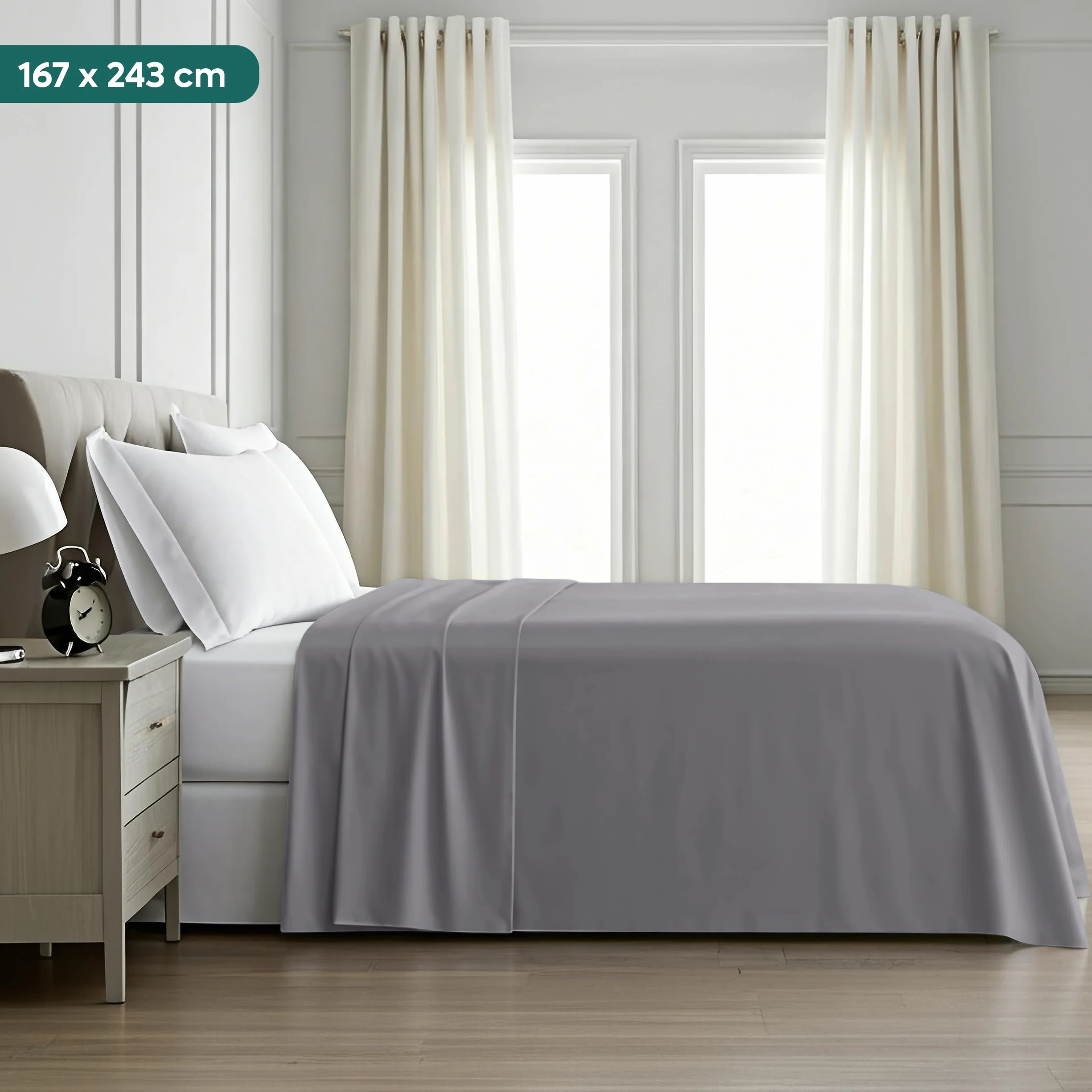Utopia Bedding - Pojedynczy Płaski Arkusz (167 x 243 cm, Szary) - Soft Brushed Microfiber Fabric - dla rozmiaru łóżka 90 x 190 cm
