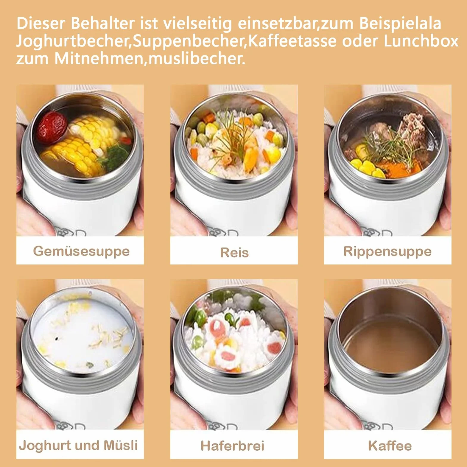 Miiepls Kubek na musli na wynos 680 ml, dwuwarstwowy, szczelny, pojemnik termiczny z łyżeczką, naczynie termiczne do pracy, szkoły