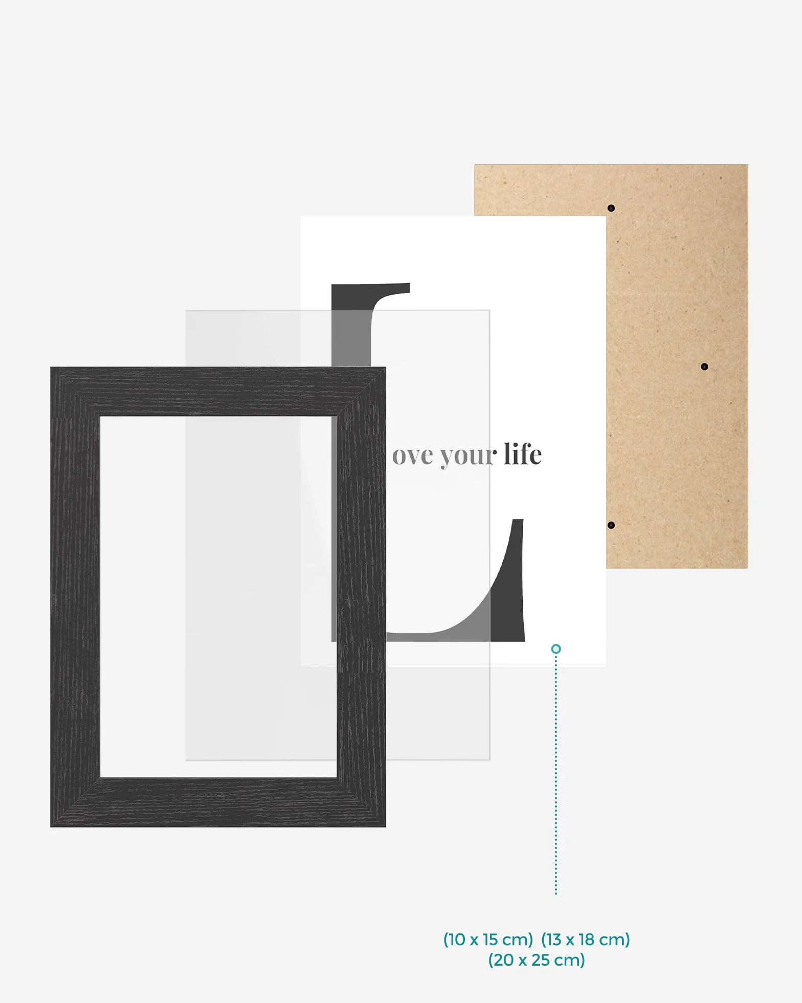 SONGMICS ramki na zdjęcia, zestaw 10 ramek na zdjęcia - 2 szt. 20 x 25 cm, 4 szt. 13 x 18 cm i 4 szt. 10 x 15 cm, wykonane z płyty pilśniowej, czarne RPF310H