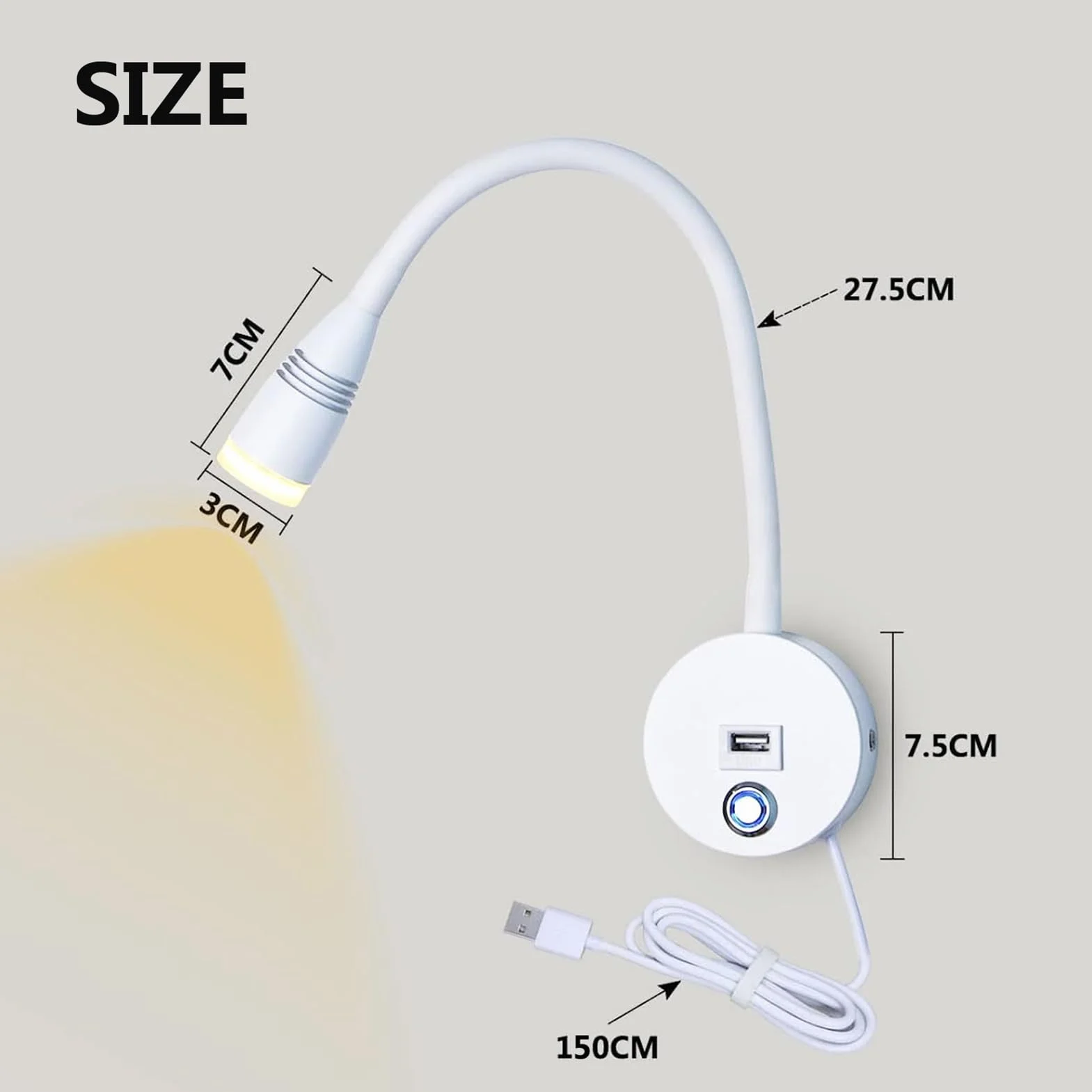 lampa ścienna led 6W światło do czytania, Lampka do czytania z przełącznikiem, Lampa na gęsiej szyi łabędzia lampa do czytania nowoczesna regulowane oświetlenie ścienne, Ściemniania 3000K-6500K, z kablem o długości 1,9 m i wtyczką