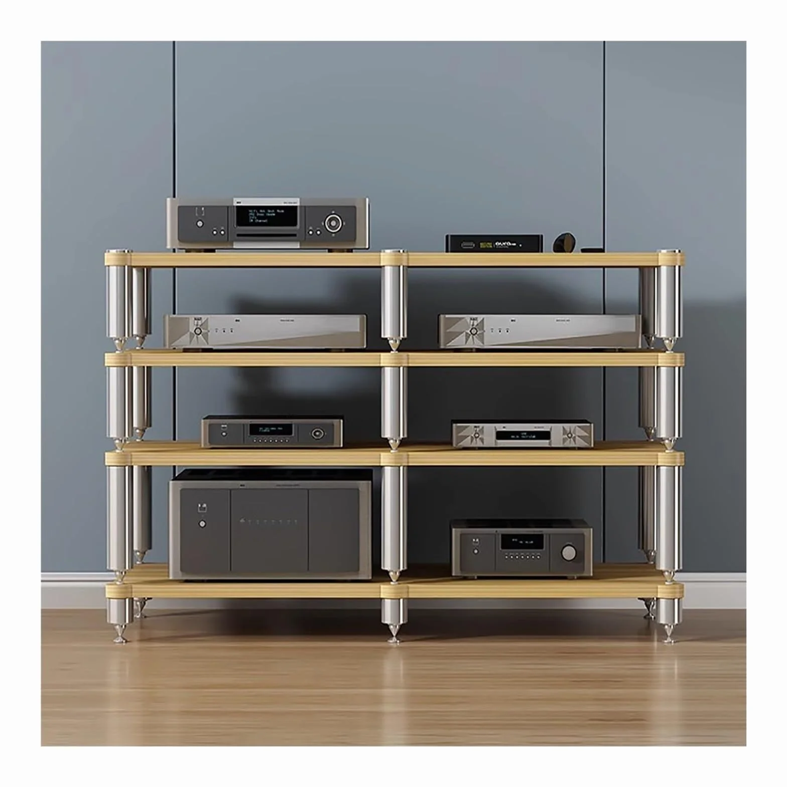 Stojak stereo do małych przestrzeni, regał na komponenty audio, wieża, stojak na media stereo, półka na sprzęt, studio / salon / stojak odbiornika kina domowego (120 x 48 x 85 cm (47 x 20 x 33 cali)