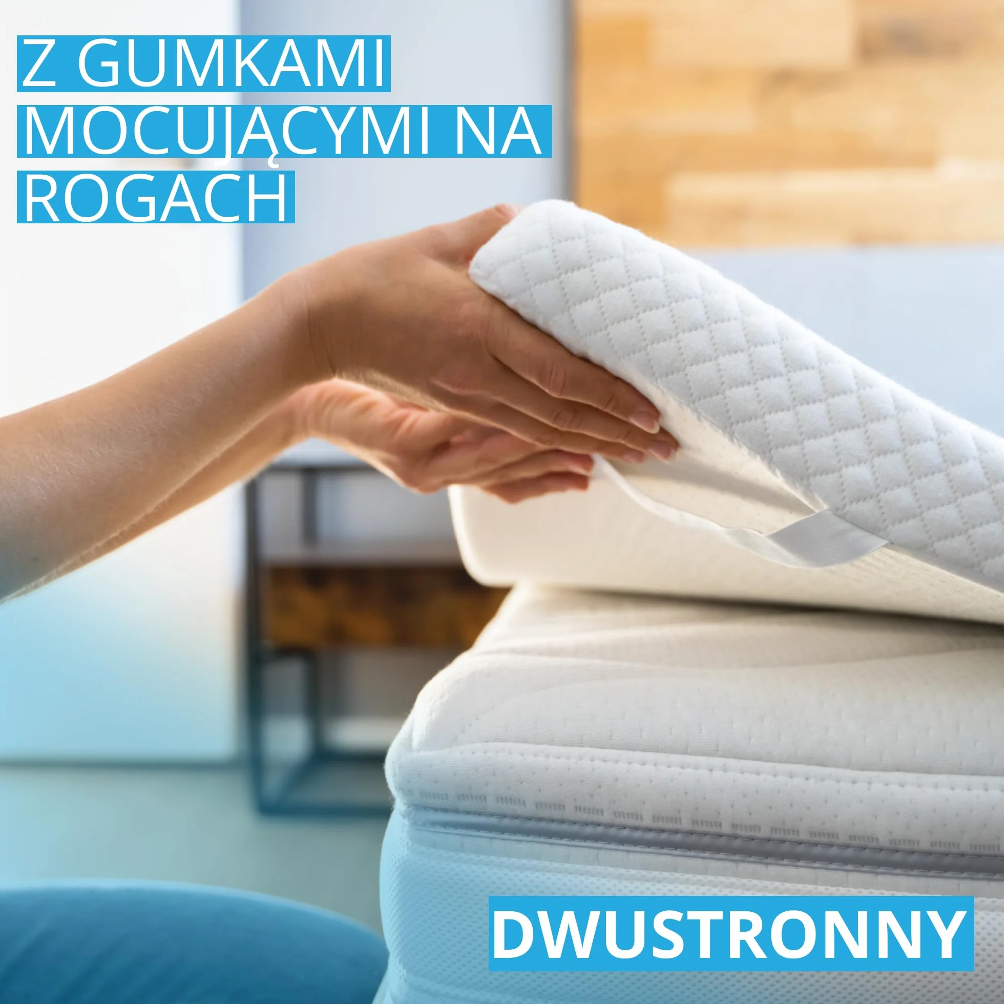 Topper na materac 120x200 cm z pianki memory | Wysokość 6 cm | Dwustronny model | Paski mocujące | Pokrowiec z zamkiem | OEKO-TEX | Made in EU | Nakładka na materac do każdego łóżka