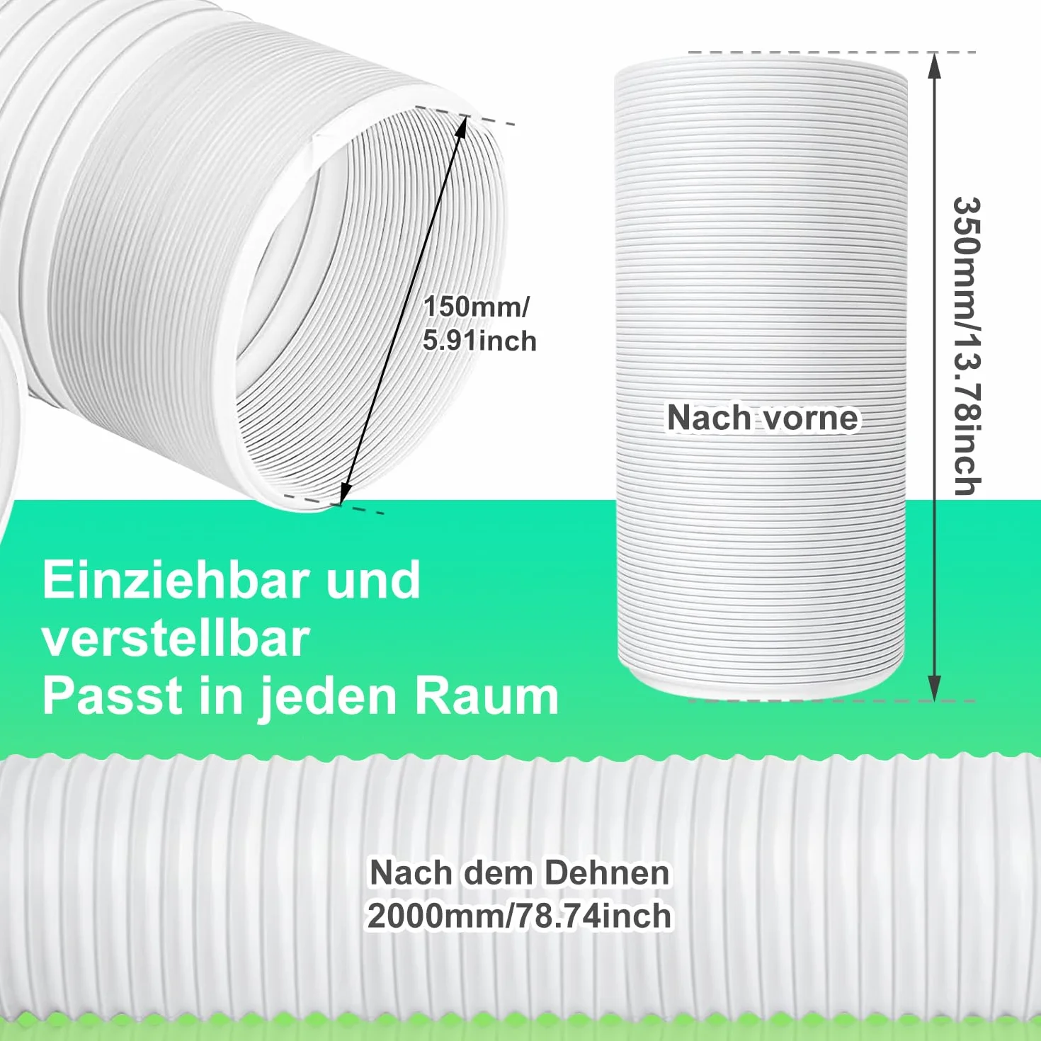 Wąż przedłużający do klimatyzacji, wąż wylotowy, ø 150 mm, długość 200 cm, przenośny wąż wentylacyjny, do klimatyzacji, osuszacza powietrza, suszarki do prania, wentylatora rurowego