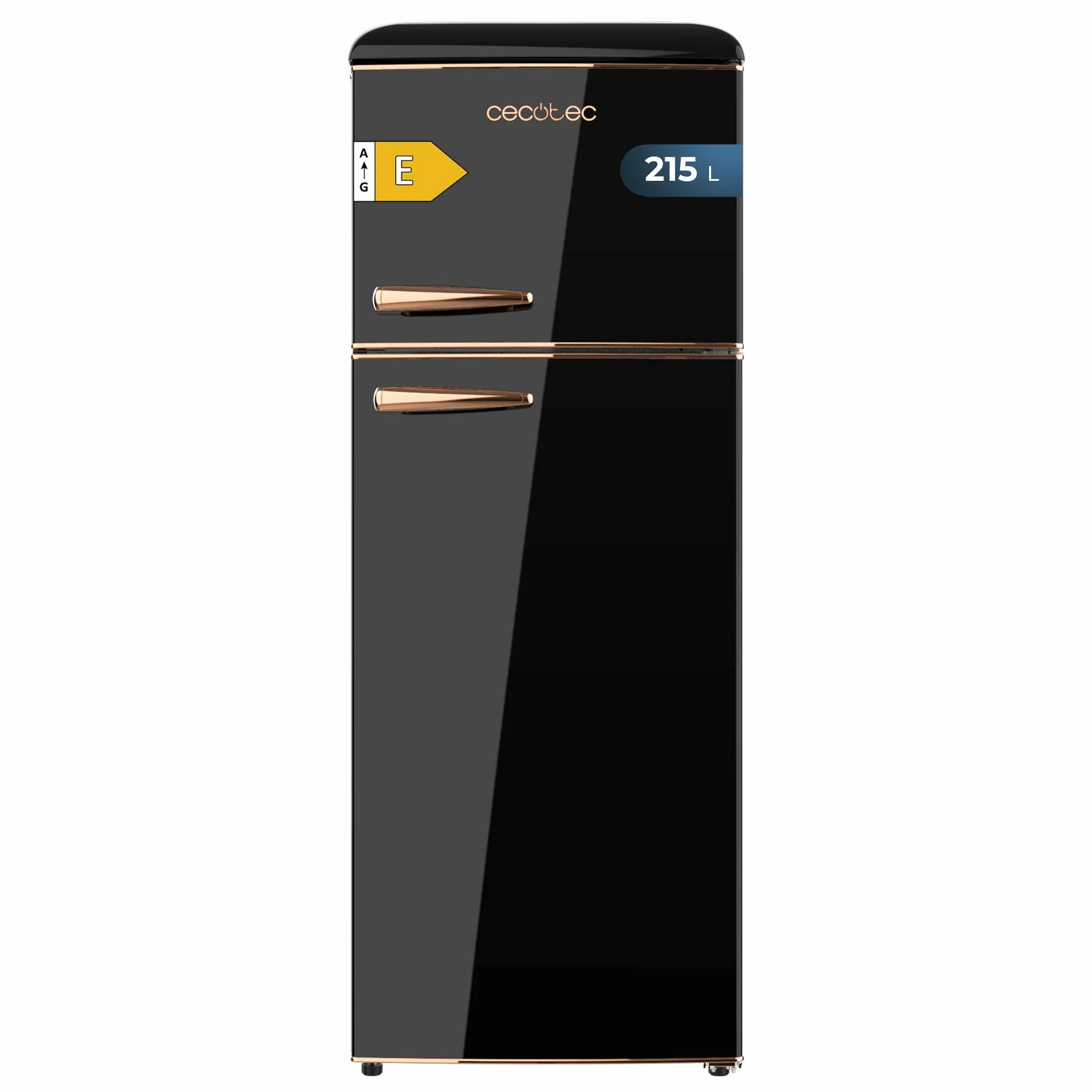Cecotec 2-drzwiowa lodówka 215 l Bolero CoolMarket 2D Origin 215 Black E. Wysokość 148,2 cm i 55,2 cm szerokości, LED, chromowany uchwyt, szklane tace, regulacja temperatury, czarny