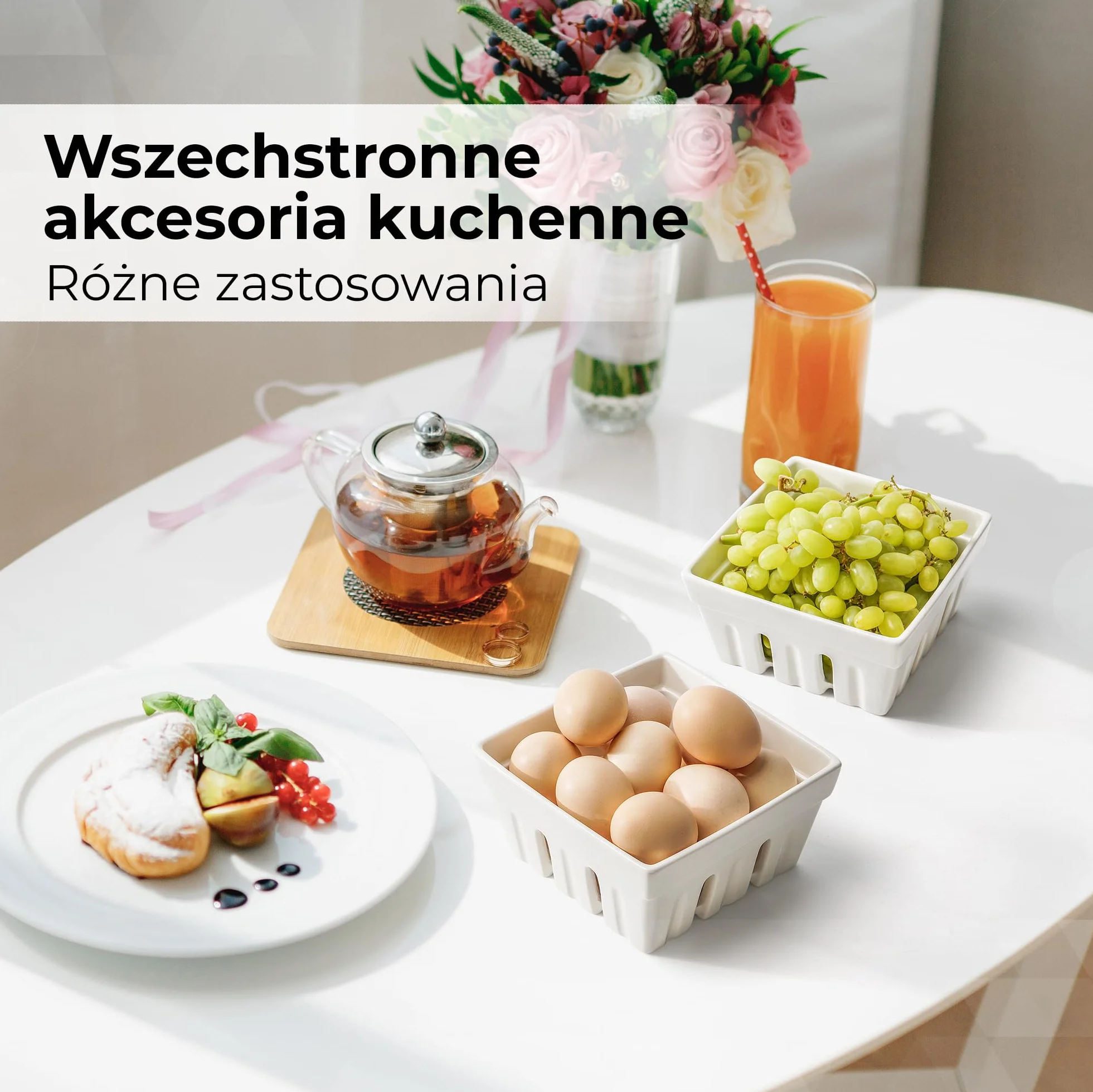 MIAMIO - Ceramiczny koszyk na owoce 2 szt., miski na owoce i jagody, dekoracyjne miski kuchenne do przechowywania truskawek, borówek, owoców i przekąsek