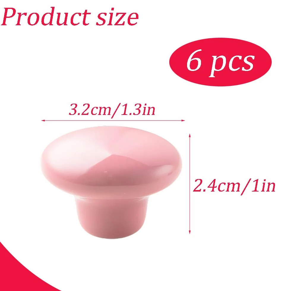 6 sztuk gałek do szuflad, gałek i uchwytów, gałek do szafek, uchwyty do szuflad, ceramiczne, średnica 32 mm, ze śrubą, do szafy, salonu, kuchni, sypialni (różowy)