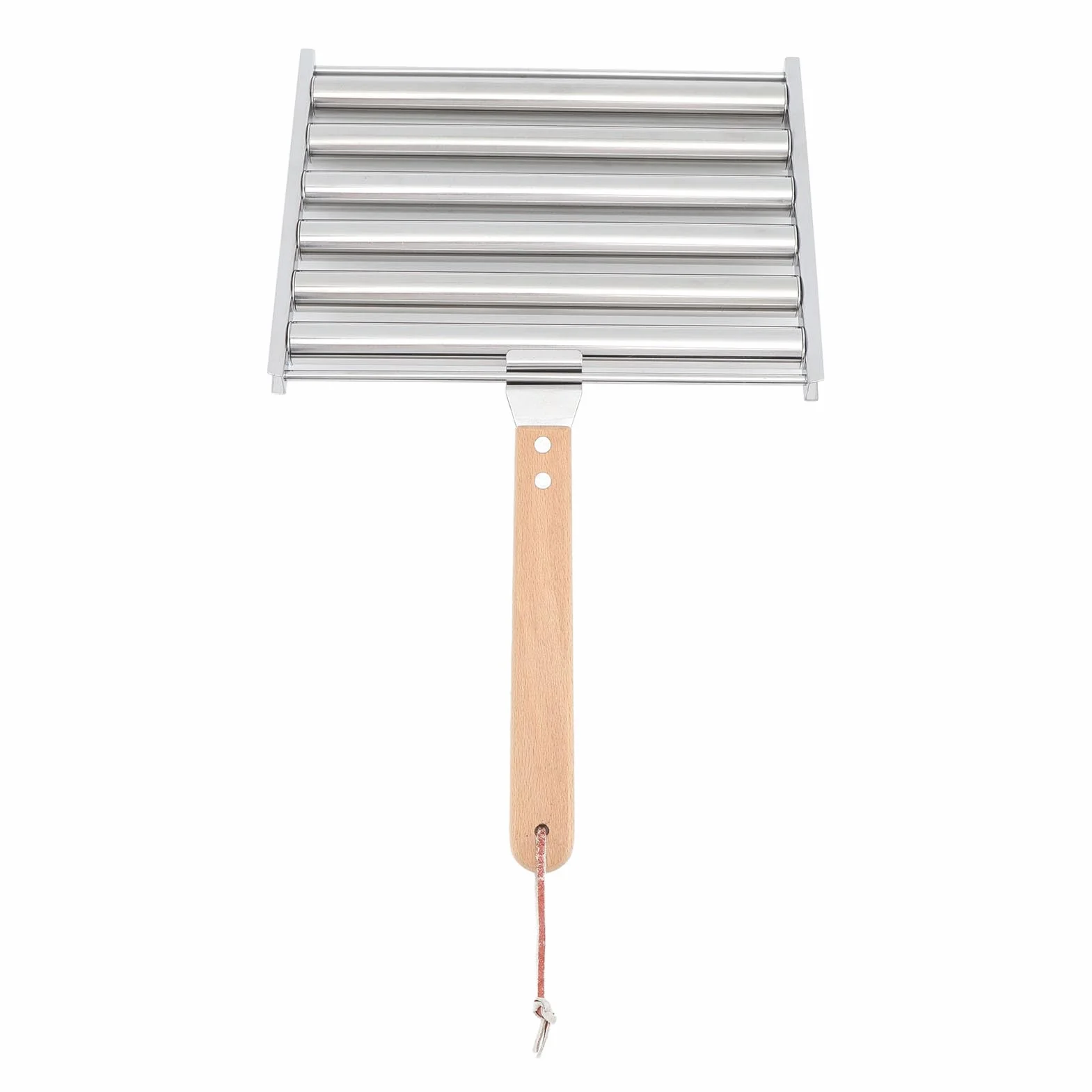STOJAK NA WAŁKI DO HOT DOGÓW ZE STALI NIERDZEWNEJ Z DREWNIANYM UCHWYTEM NA NARZĘDZIA DO GRILLOWANIA (Dł. 30 cm / 11,8 cala)