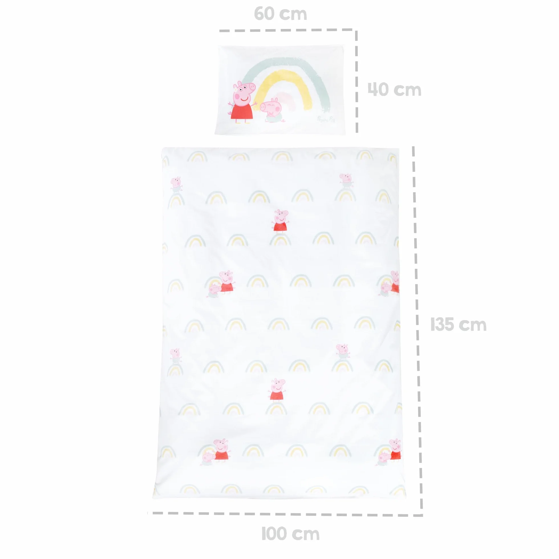 roba Pościel dziecięca 100 x 135 cm Świnka Peppa - Pościel dla dzieci z bawełny z pokrowcem na poduszkę 60 x 40 cm - Motyw z serialu animowanego - Biały/Różowy