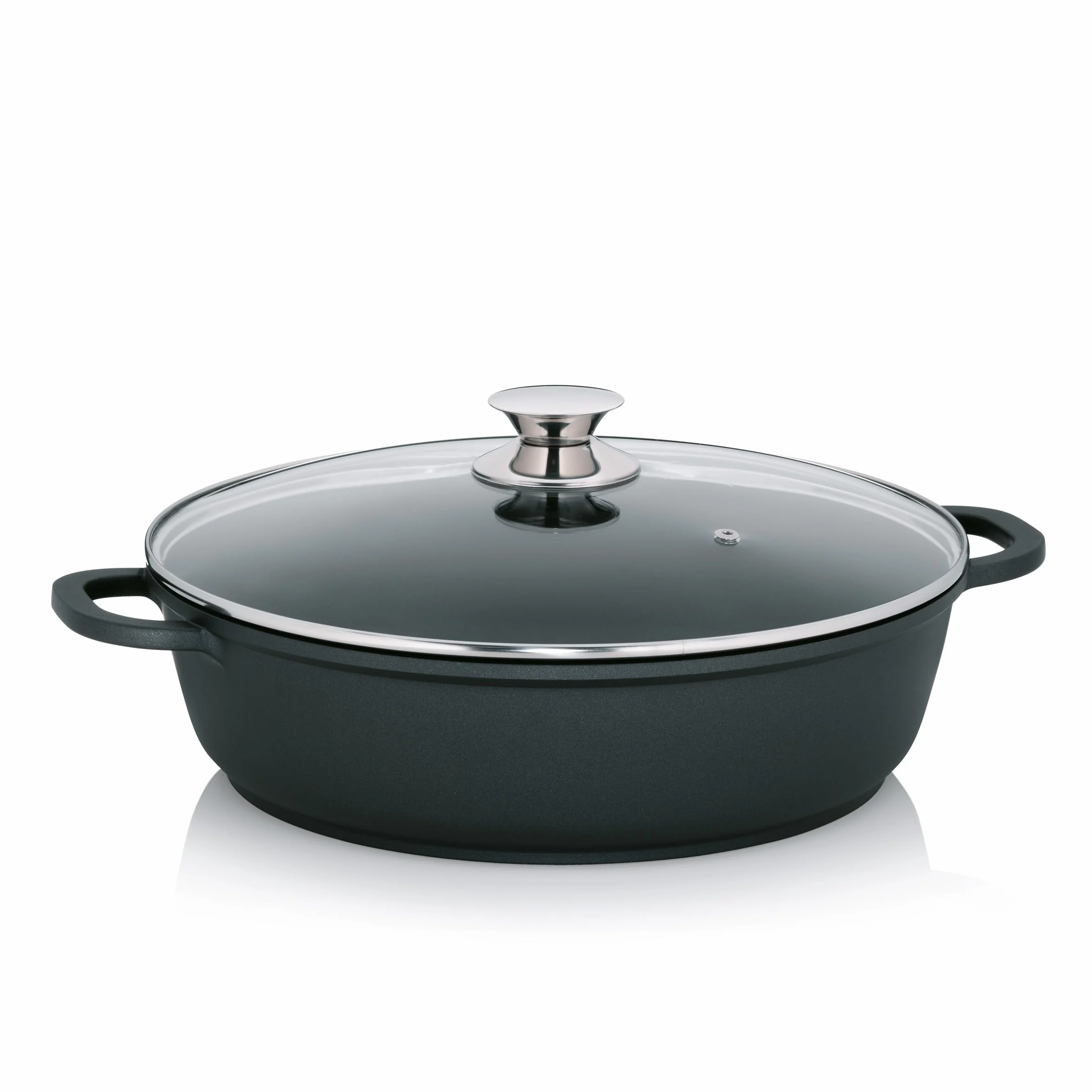 Kela Patelnia do duszenia z odlewu aluminiowego, 32 cm wysokości krawędzi Kerros, indukcyjna patelnia do serwowania z pokrywką, patelnia do paelli, czarna