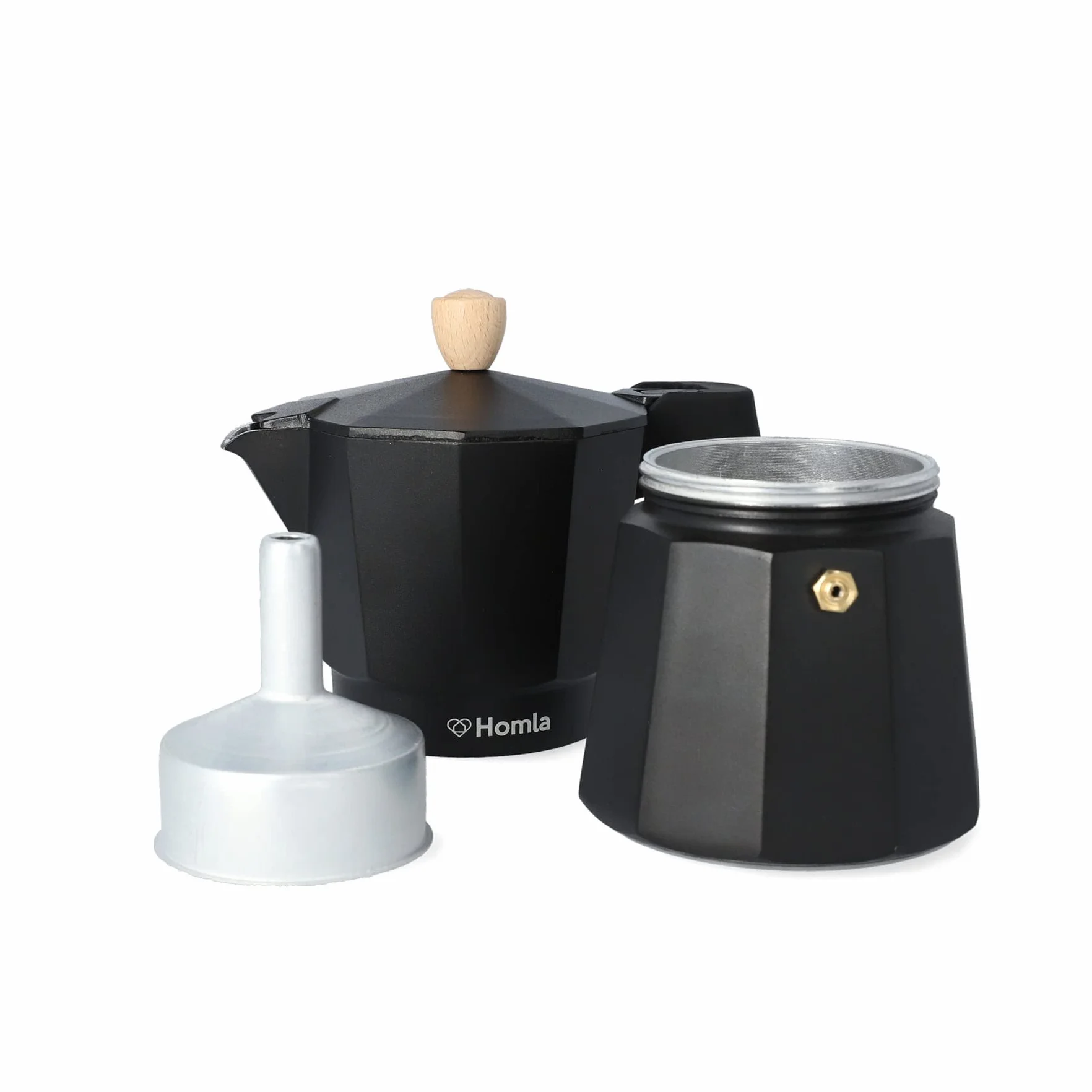 HOMLA Mia Mokka zaparzacz do espresso 6 filiżanek aluminium drewno bukowe czarne