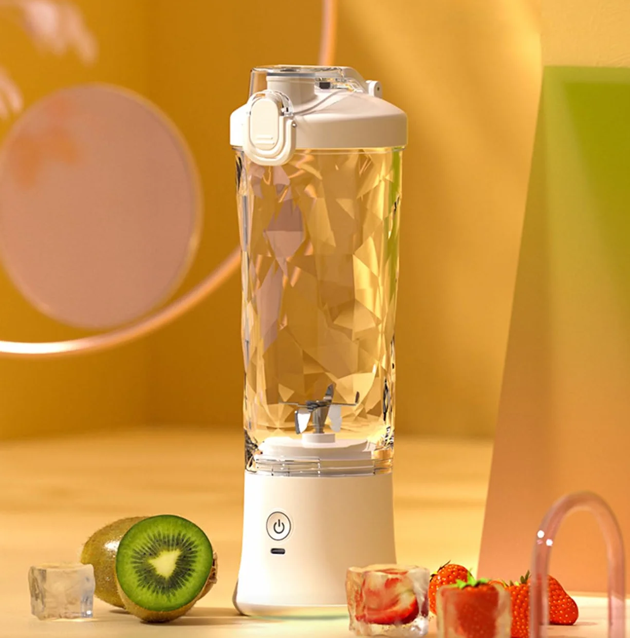 Przenośny blender elektryczna sokowirówka USB bezprzewodowa 600 ml/23,5 uncji rozmiar osobisty popijająca wylewka 6-ostrzowa głowica sportowa podróż LB34 biały