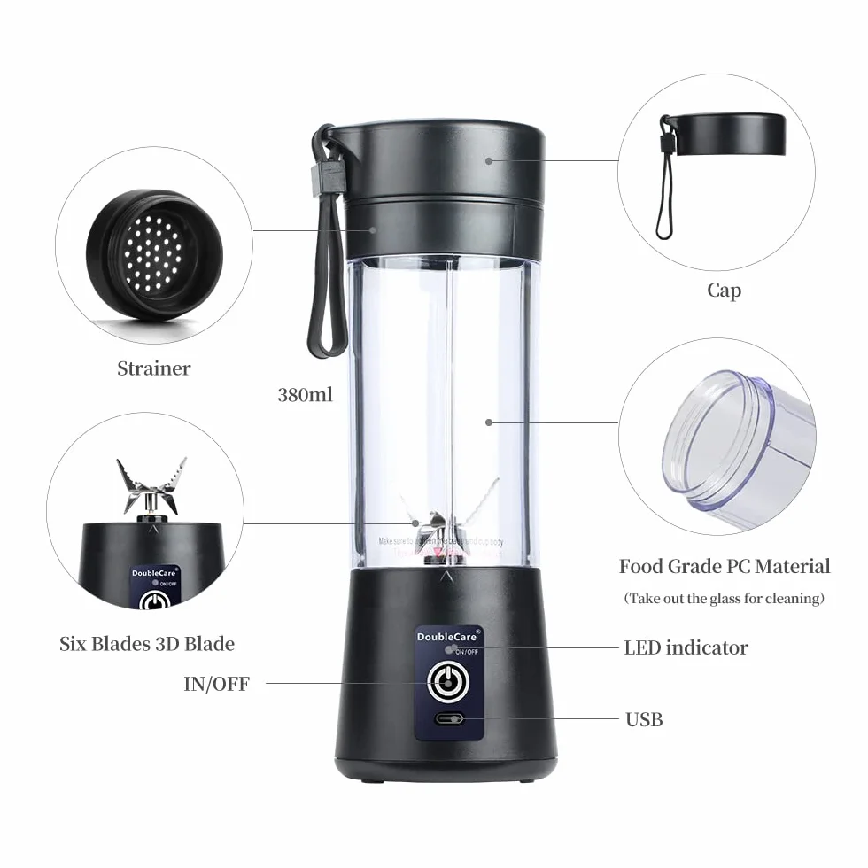 Przenośny blender USB 380 ml czarny
