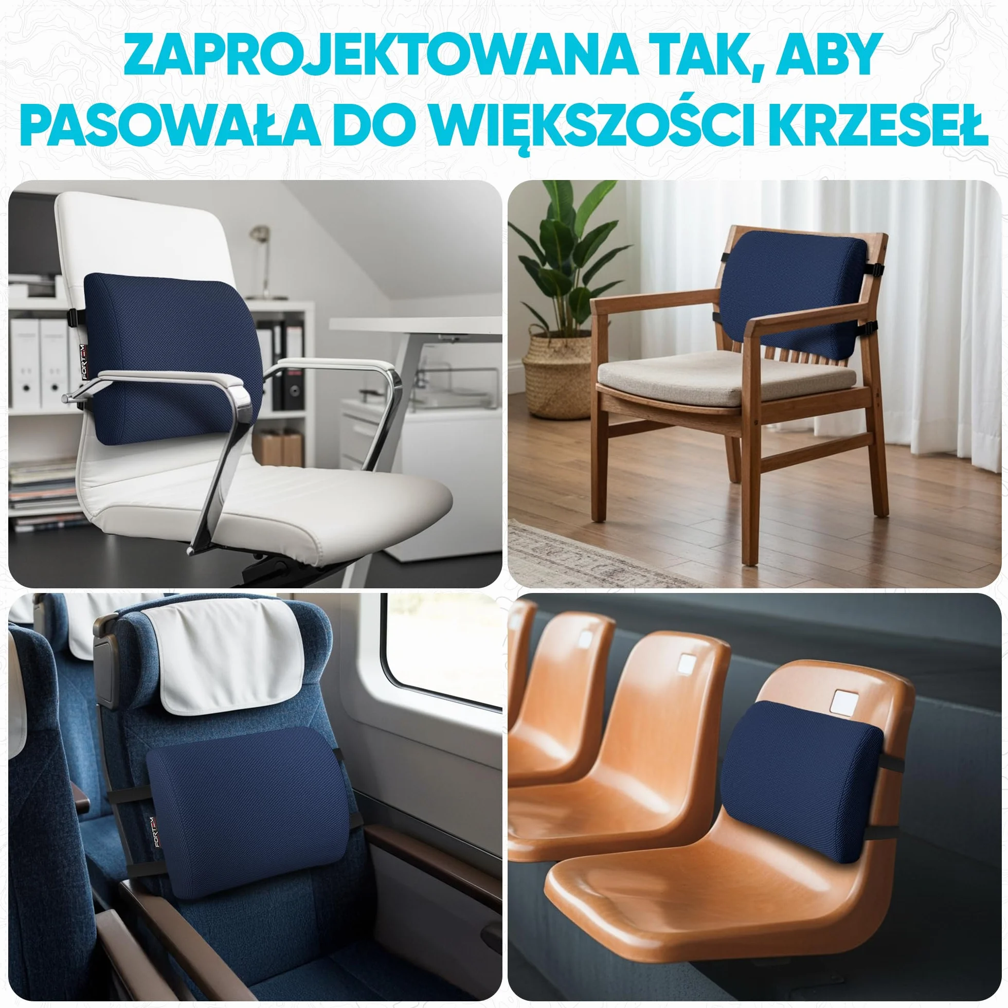 FORTEM Poduszka Lędźwiowa Ortopedyczna z Pianki Termoelastycznej na Fotel Samochodowy i Krzesło Biurowe