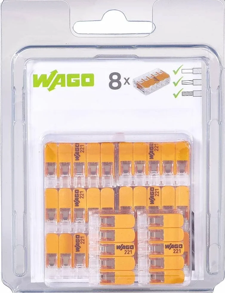 Wago Zacisk, 5-przewodowy, 4 mm², zacisk połączeniowy z dźwignią, 221-415 (8 sztuk), przezroczysty