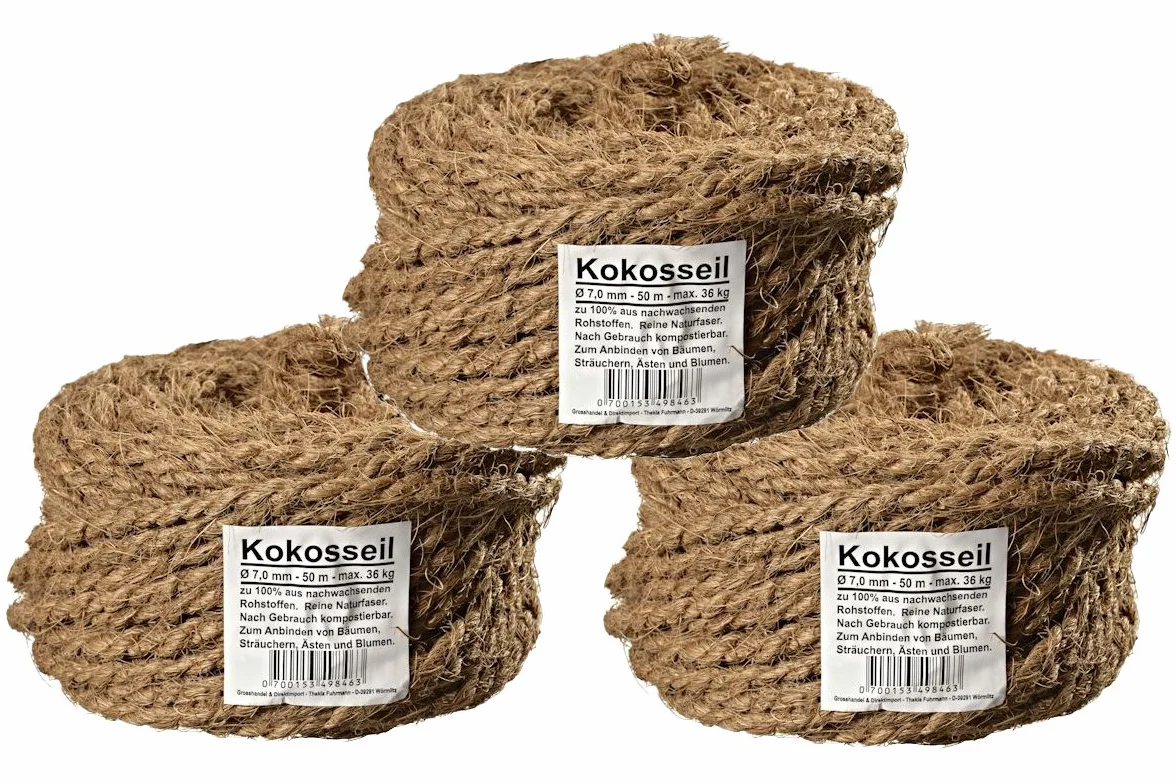 zamiennik liny kokosowej do słupka do drapania z zapasową częścią, 7 mm, 3 x 50 m, niebarwione włókna naturalne, do stosowania jako lina sizalalowa, klipsy drzewne