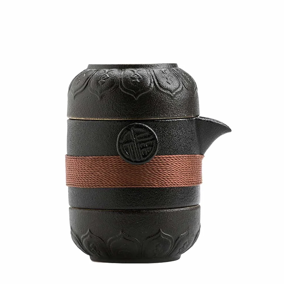 Syfunlv Mini podróżny dzbanek do herbaty ceramiczny, przenośny zestaw do herbaty Kung-Fu z garnkiem i dwoma kubkami, z filtrem do wody do herbaty i workiem do przechowywania na zewnątrz piknik do biura domu