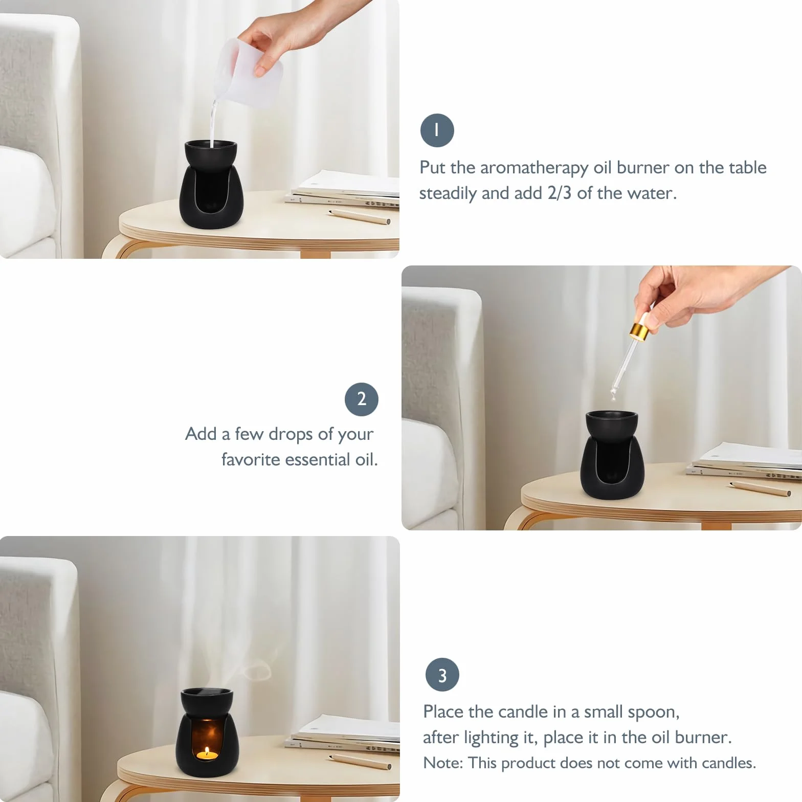 WD&CD Lampka zapachowa z ceramiki, lampka aromatyczna świeczka Aroma Diffuser podstawka do olejków eterycznych Czarny