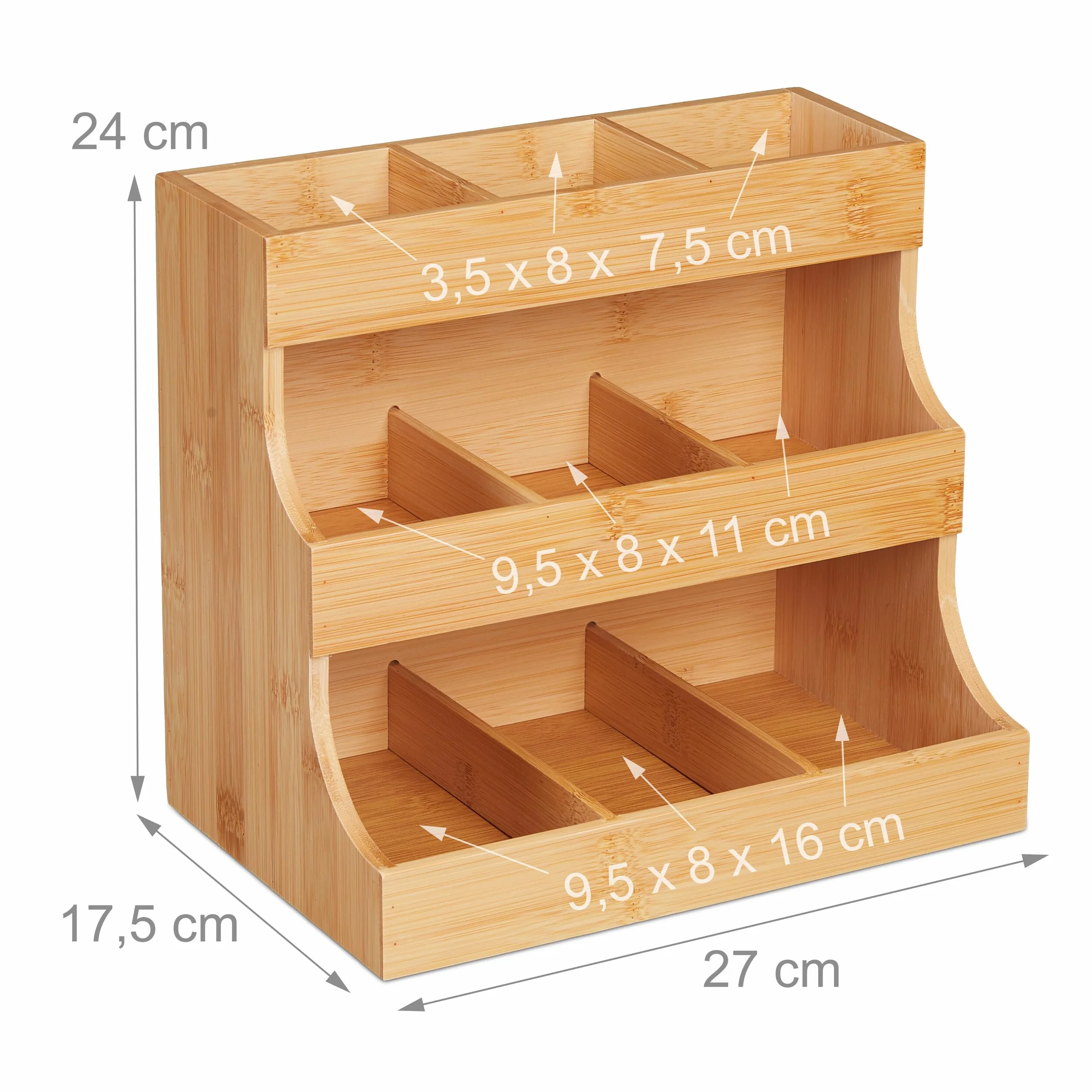 Relaxdays Organizer z bambusa 9 przegródek 24 x 27 x 17,5 cm biały naturalny
