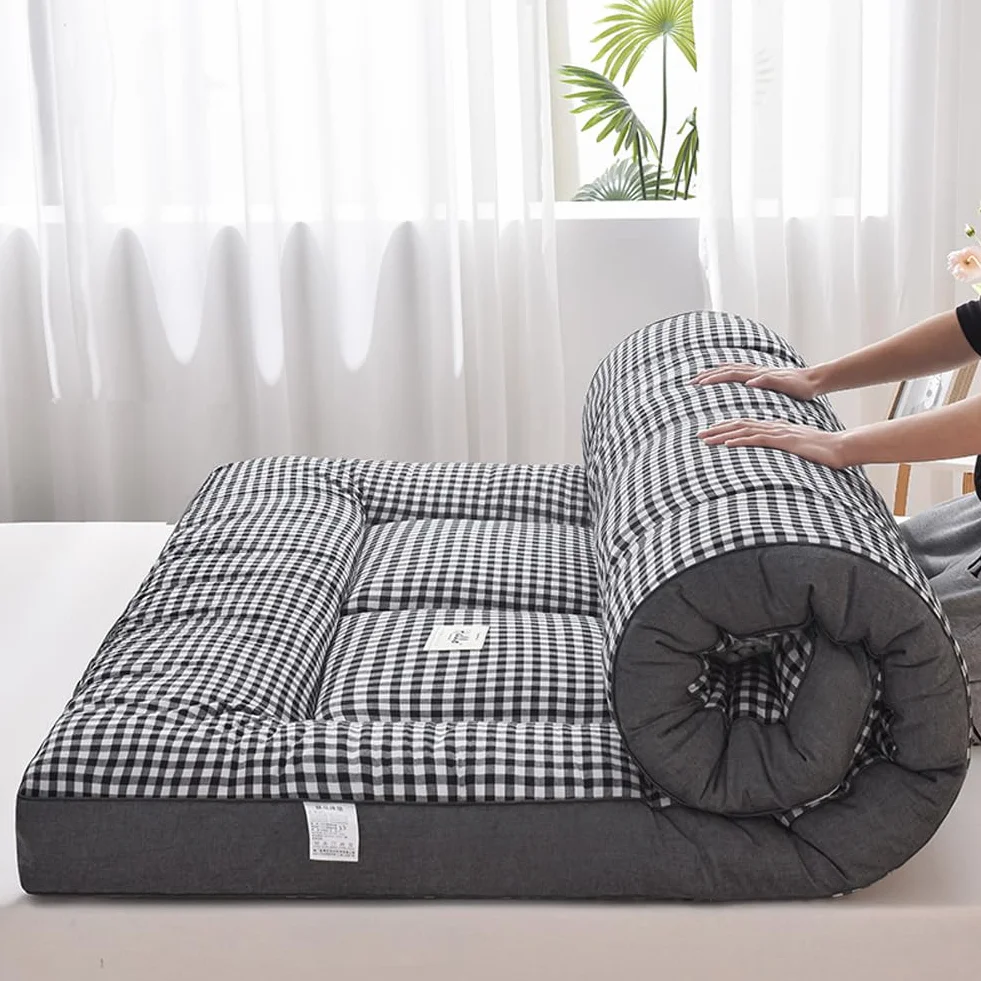 Japoński materac futon, materac podłogowy, składany materac tatami, przenośna podkładka kempingowa, łatwy do przechowywania, oddychający materiał na materac (szary, 100 x 200 cm)
