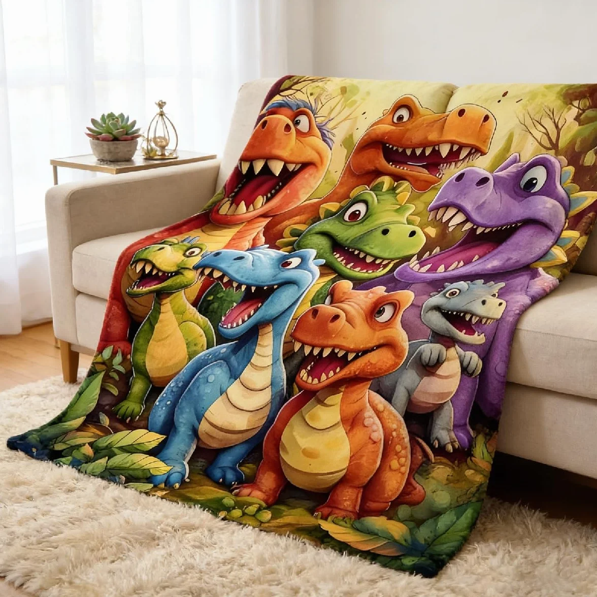 Koc polarowy z dinozaurami 150x130 cm dla dzieci