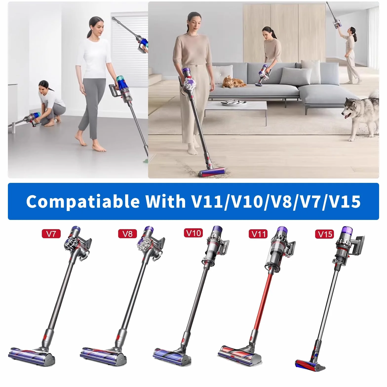 4-częściowy zestaw akcesoriów Dyson Flexible: przedłużona dysza szczelinowa + 2 adaptery + przedłużenie węża, pasujący do odkurzaczy Dyson V7, V8, V10, V11, V15