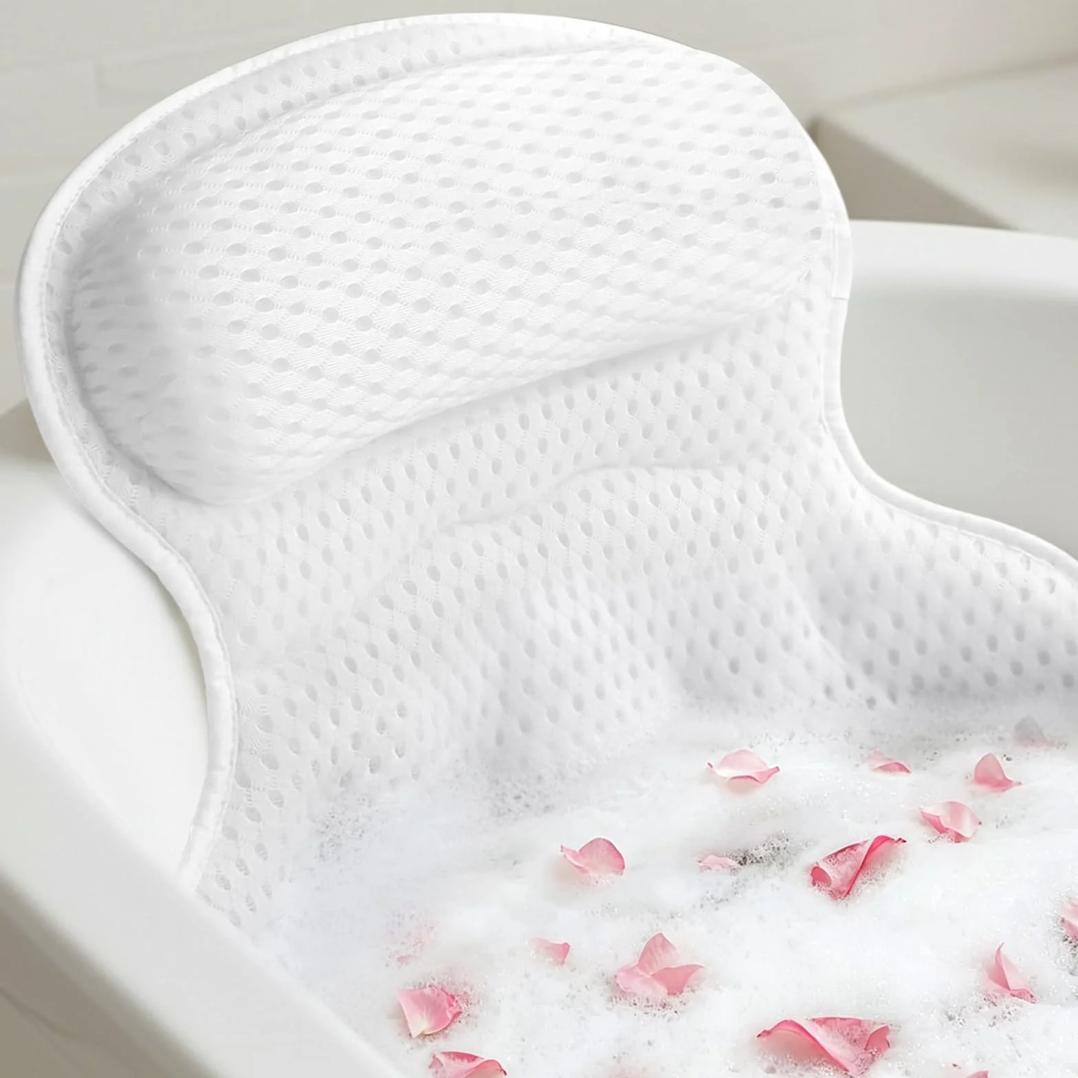 Flintronic Poduszka do kąpieli, luksusowa poduszka do wanny 4D na głowę, szyję, ramiona i plecy, ergonomiczna, oddychająca siatkowa poduszka do wanny SPA z 6 mocnymi przyssawkami, pasuje do wszystkich
