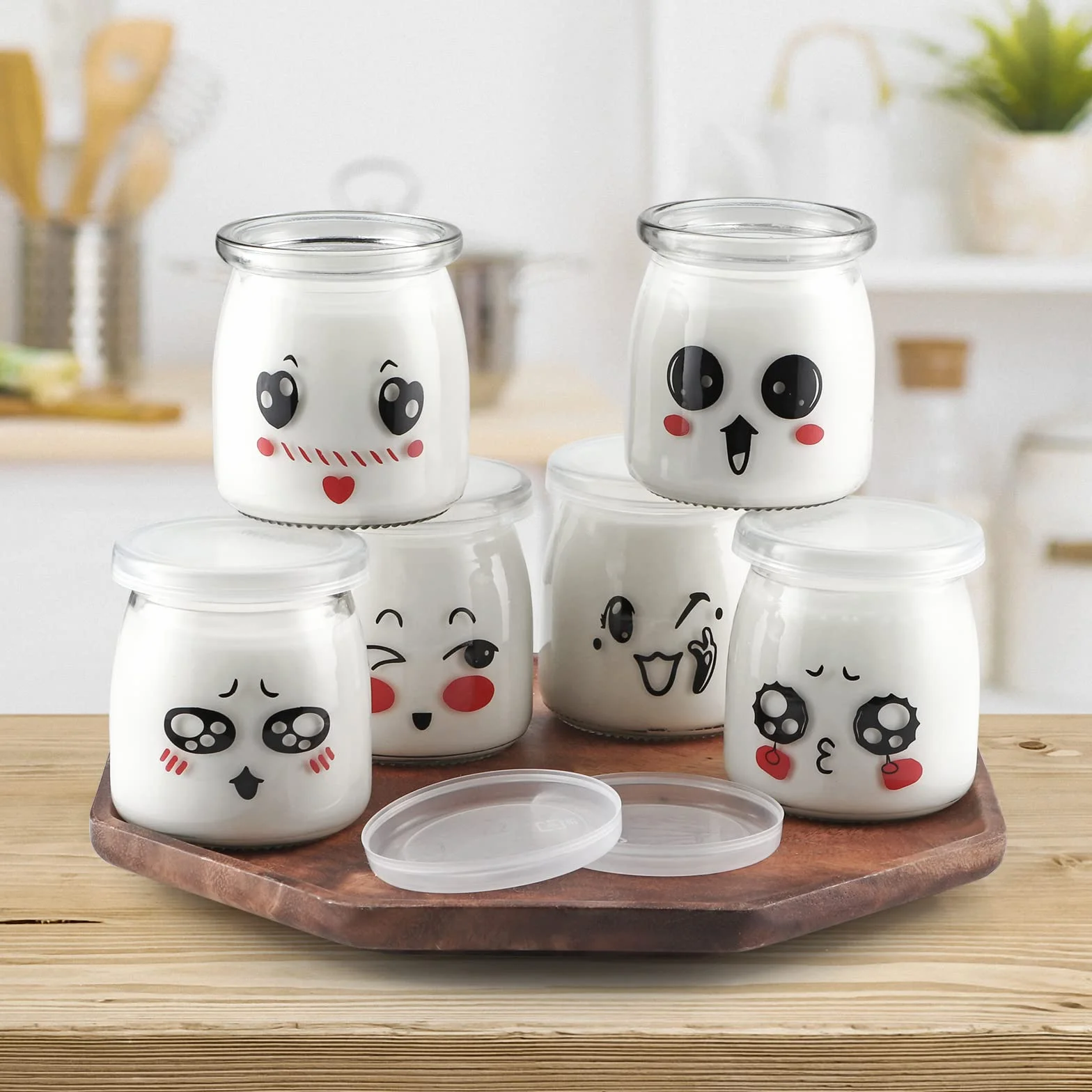 Skelang Szklany słoik na jogurt 200 ml 12 sztuk z plastikową pokrywką