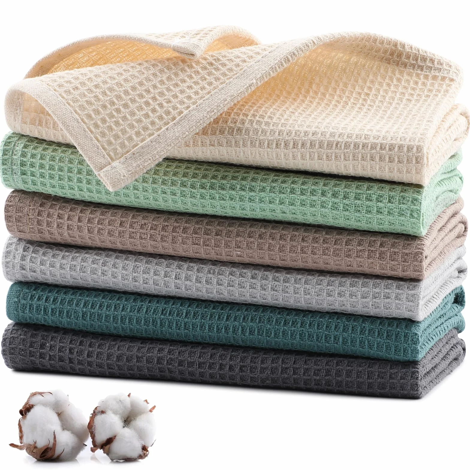 Ścierki do naczynie, 100% bawełna, 6 sztuk, 35 x 35 cm, miękkie ręczniki kuchenne, chłonne, waflowe, grube ściereczki do czyszczenia, ściereczki do czyszczenia i