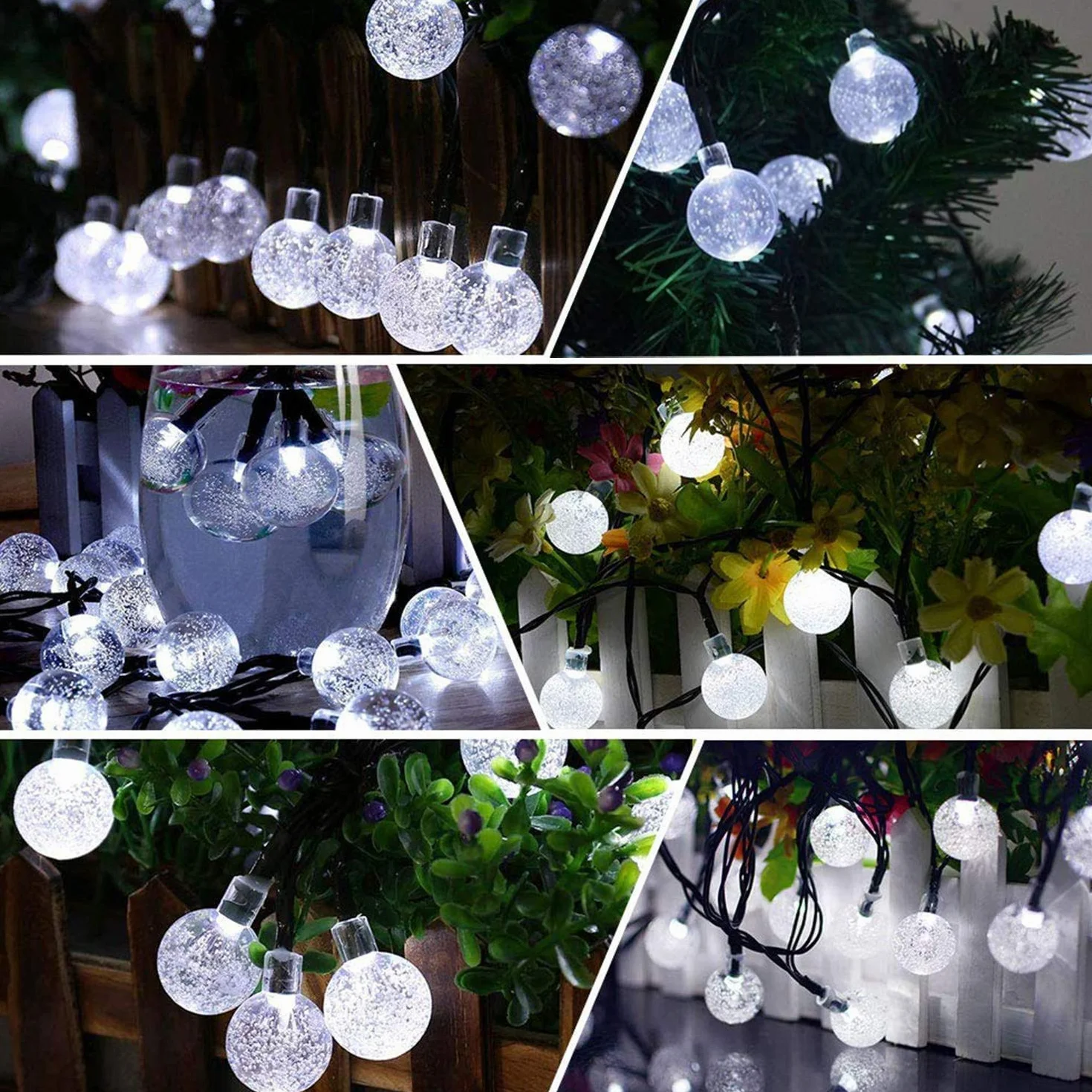 Augone Solarne lampy ogrodowe wodoodporne, 50 diod LED, 7 m/24 stóp łańcuch świetlny solarny na zewnątrz, 8 trybów, świetlne kule do użytku wewnątrz/na zewnątrz, na patio, trawnik, podwórko, na wesele