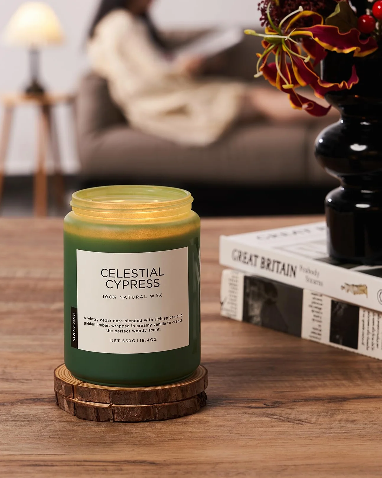 Świeca Sojowa Cedr-Kardamon 550g 110h 2 Knoty Naturalna Długotrwała