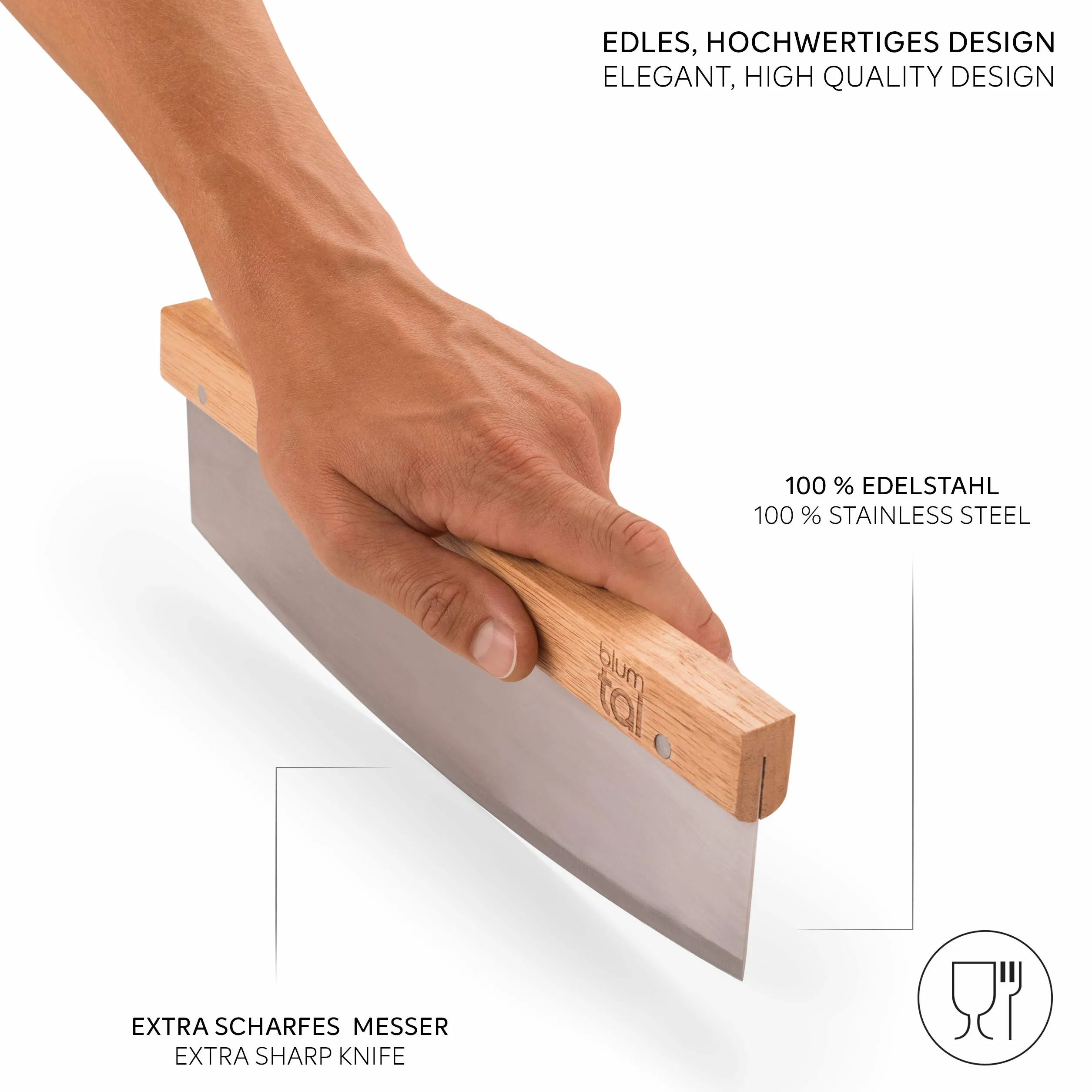 Blumtal Nóż do pizzy ze stali nierdzewnej - Profesjonalny nóż do pizzy z ostrzem ze stali nierdzewnej o długości 32 cm - Nóż do krojenia pizzy z drewnianym uchwytem - Ostry nóż do pizzy
