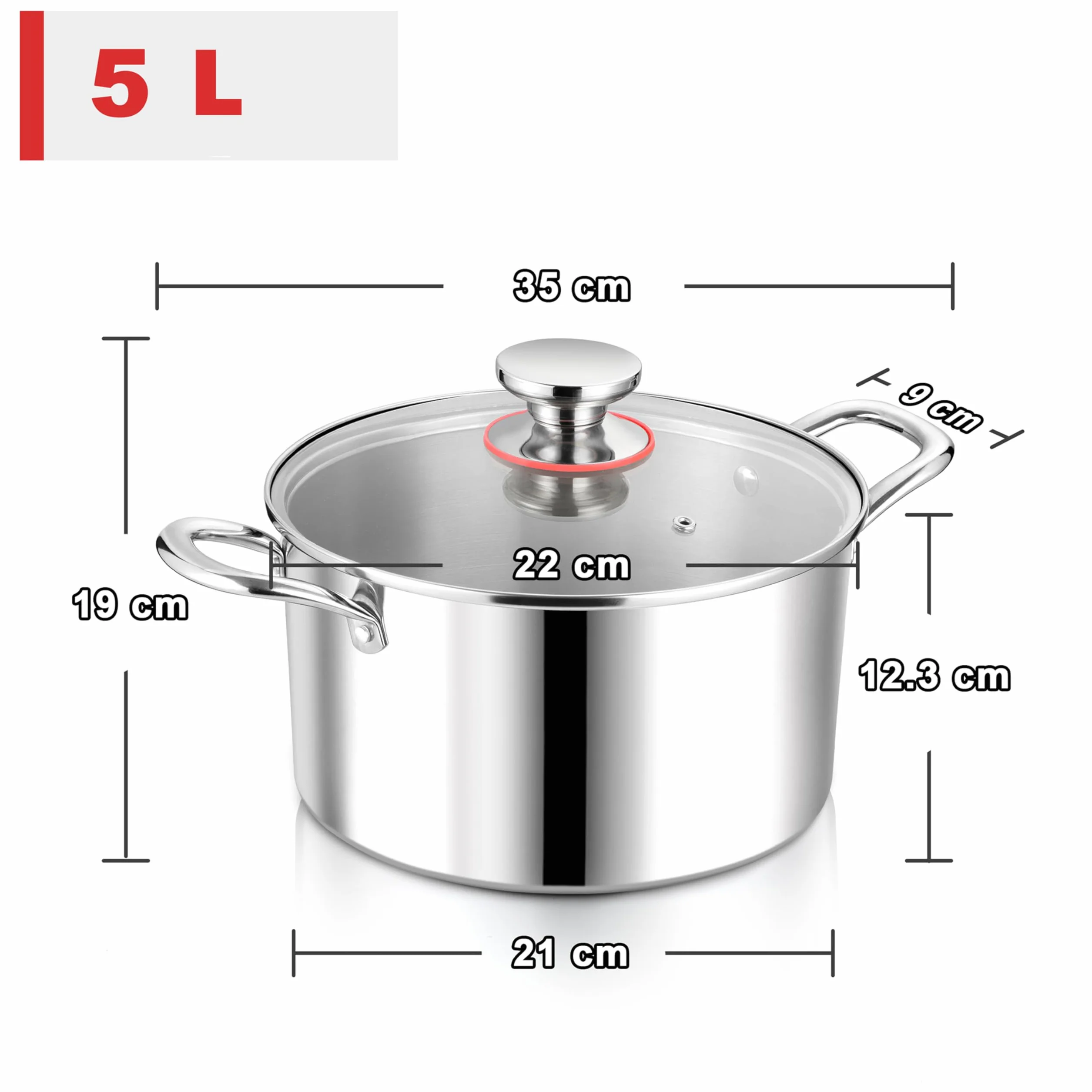 Herogo Garnek ze stali nierdzewnej 22 cm 5 l ze szklaną pokrywką