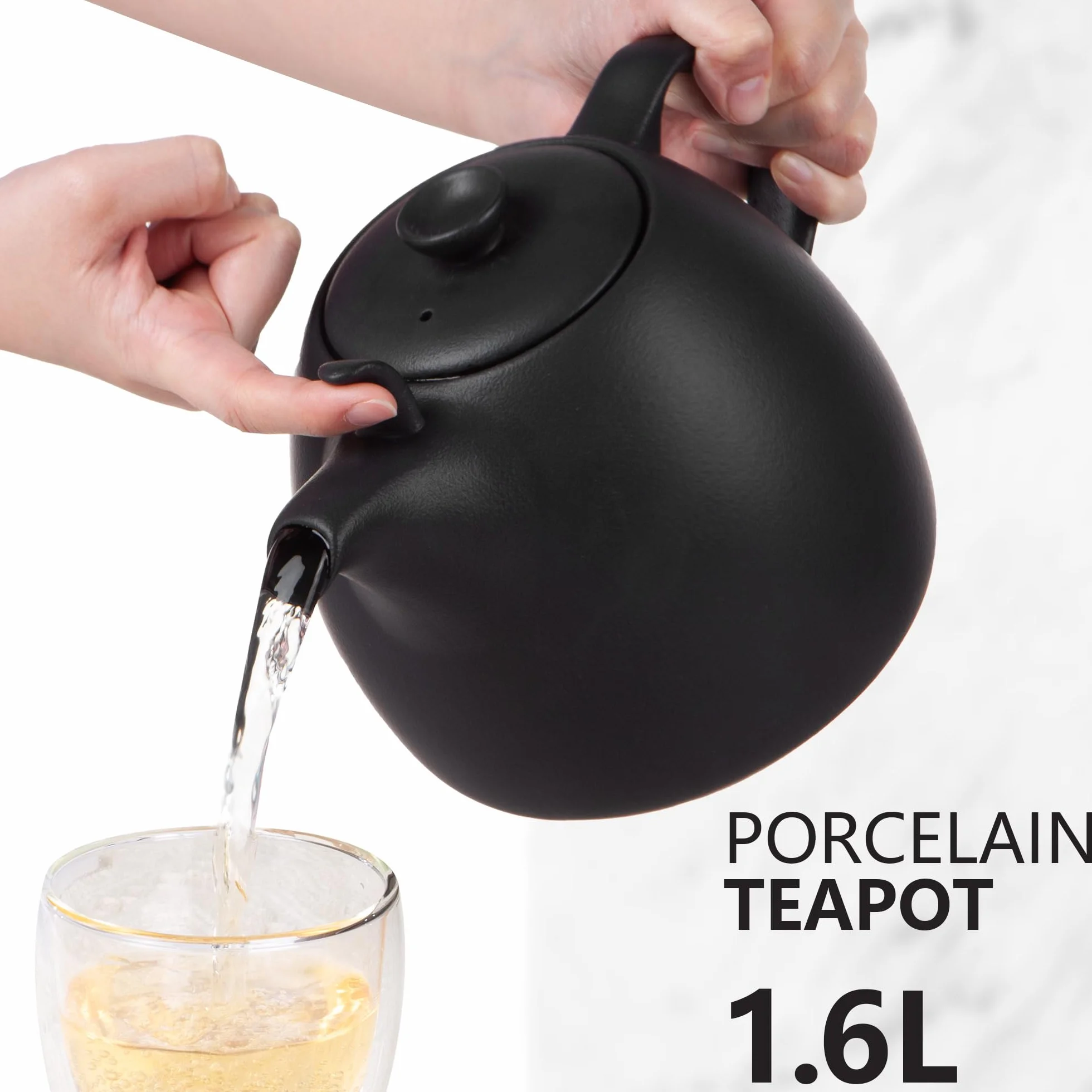 Urban Lifestyle czajnik do herbaty z podgrzewaczem 1,6 L porcelanowy czajnik czarny mat z zaparzaczem ze stali nierdzewnej do herbaty sypanej z filtrem zestaw do herbaty Copenhagen