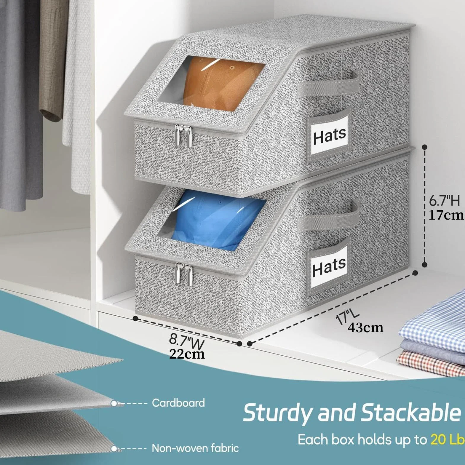 Organizer Czapek,Składane Pudełko Na Czapki Z Daszkiem Miejsce Na 24 Sztuki - Przezroczyste Pudełko Z Oknem Do Sypialni Szafa
