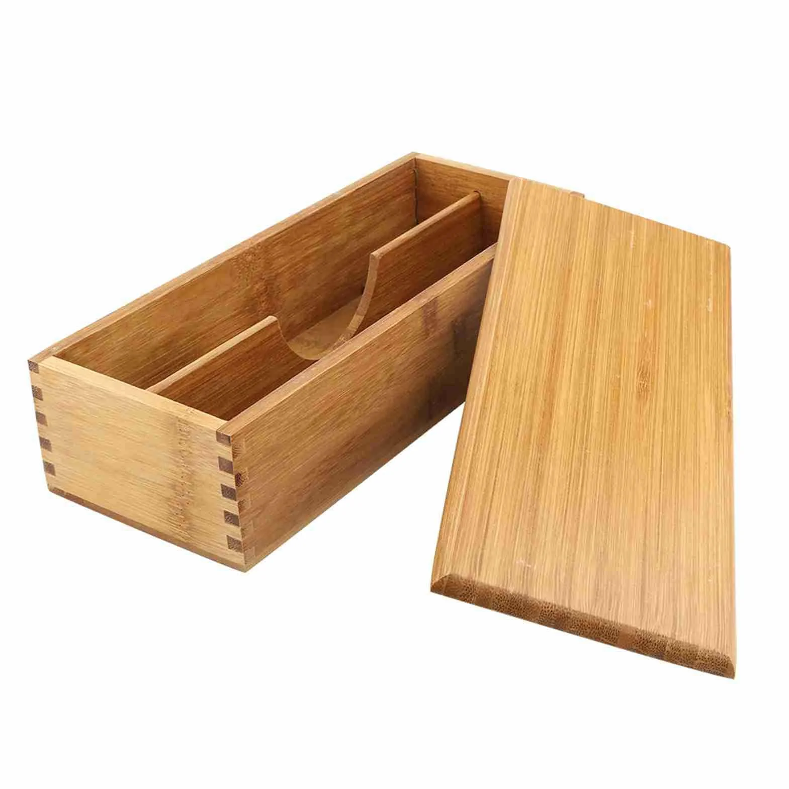 Vintage Wooden Cutlery Organizer with Lid for Kitchen Counter Drawer