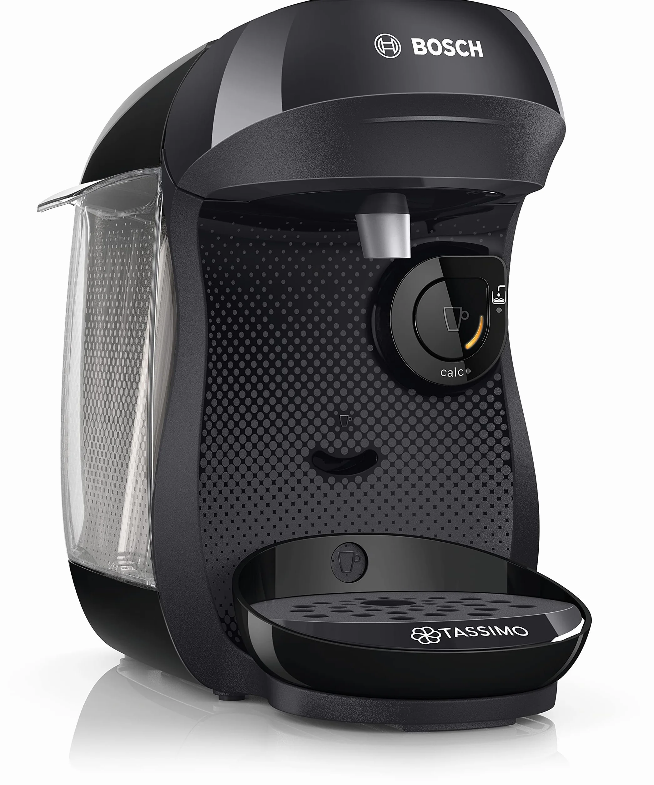 Tassimo Happy TAS1002N ekspres do kawy firmy Bosch, ponad 70 napojów, w pełni automatyczny, nadaje się do wszystkich filiżanek, zajmuje mało miejsca, 1400 W, czarny/antracyt