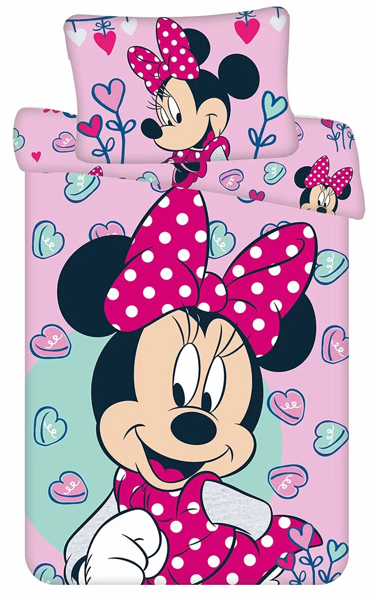 Disney Minnie Mouse Różowa pościel dla niemowląt, 100 x 135 cm kołdra + poduszka 40 x 60 cm, 100% bawełna z zamkiem błyskawicznym