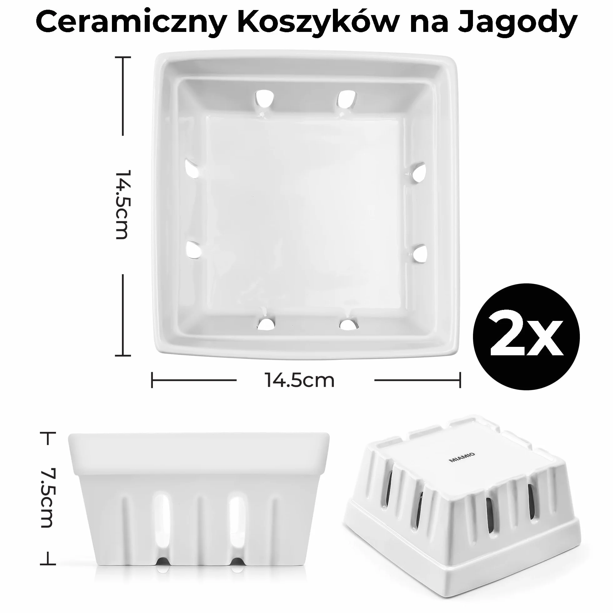 MIAMIO - Ceramiczny koszyk na owoce 2 szt., miski na owoce i jagody, dekoracyjne miski kuchenne do przechowywania truskawek, borówek, owoców i przekąsek