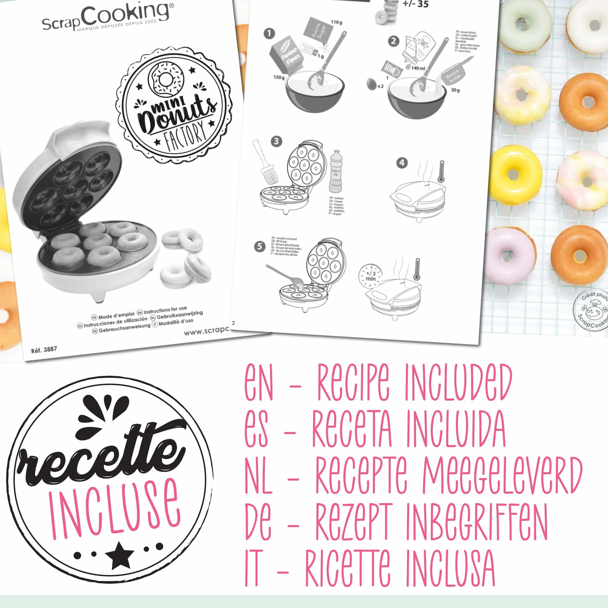 ScrapCooking Fabryka Mini Donuts - Maszyna do małych pączków i pączków - z nieprzywierającą płytą grzewczą - pomysł na prezent do pieczenia - z przepisami - zieleń wodna - 3887
