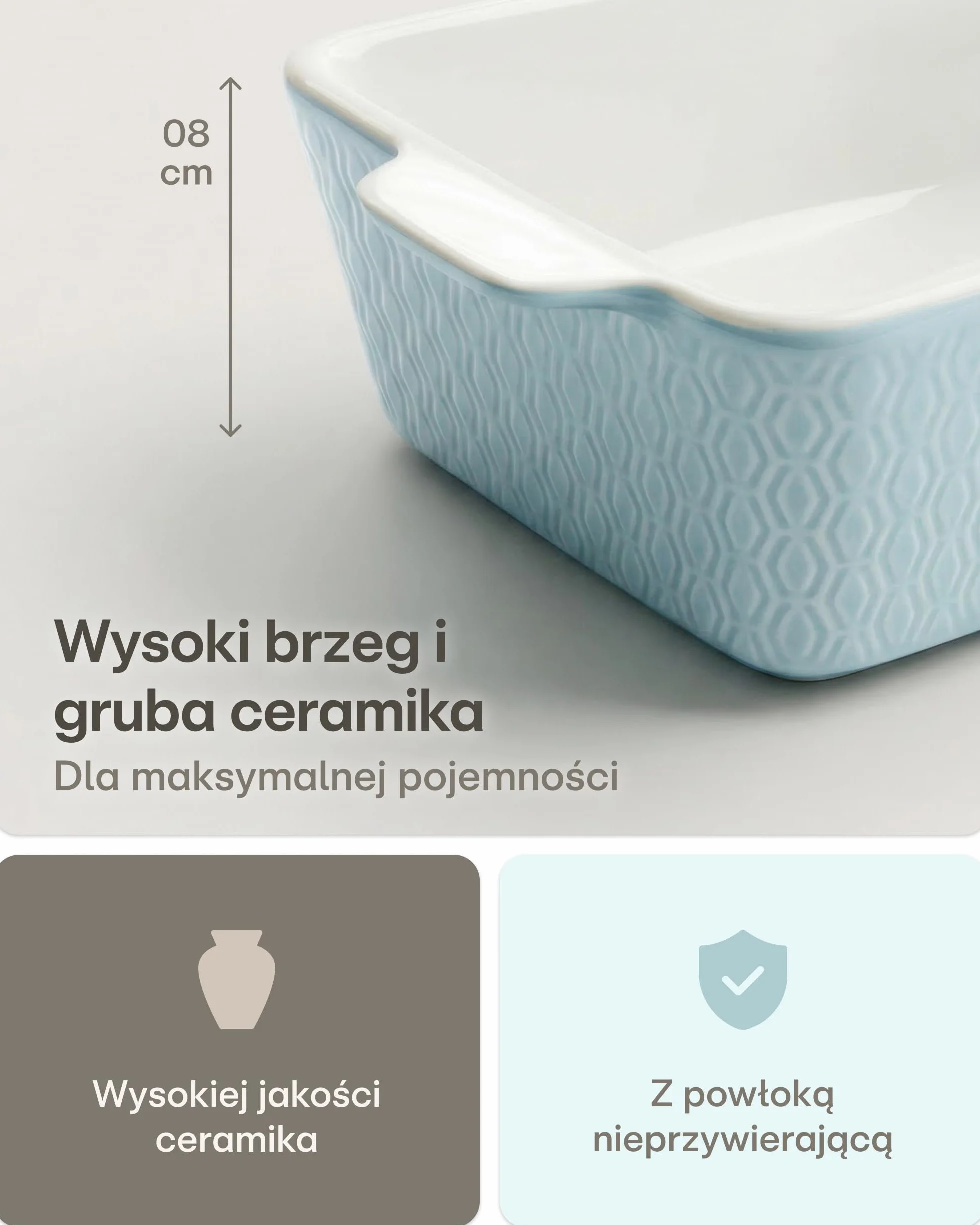Ceramiczny Garnek do Zapiekanek Kwadratowy Nieprzywierający Czerwony Niebieski