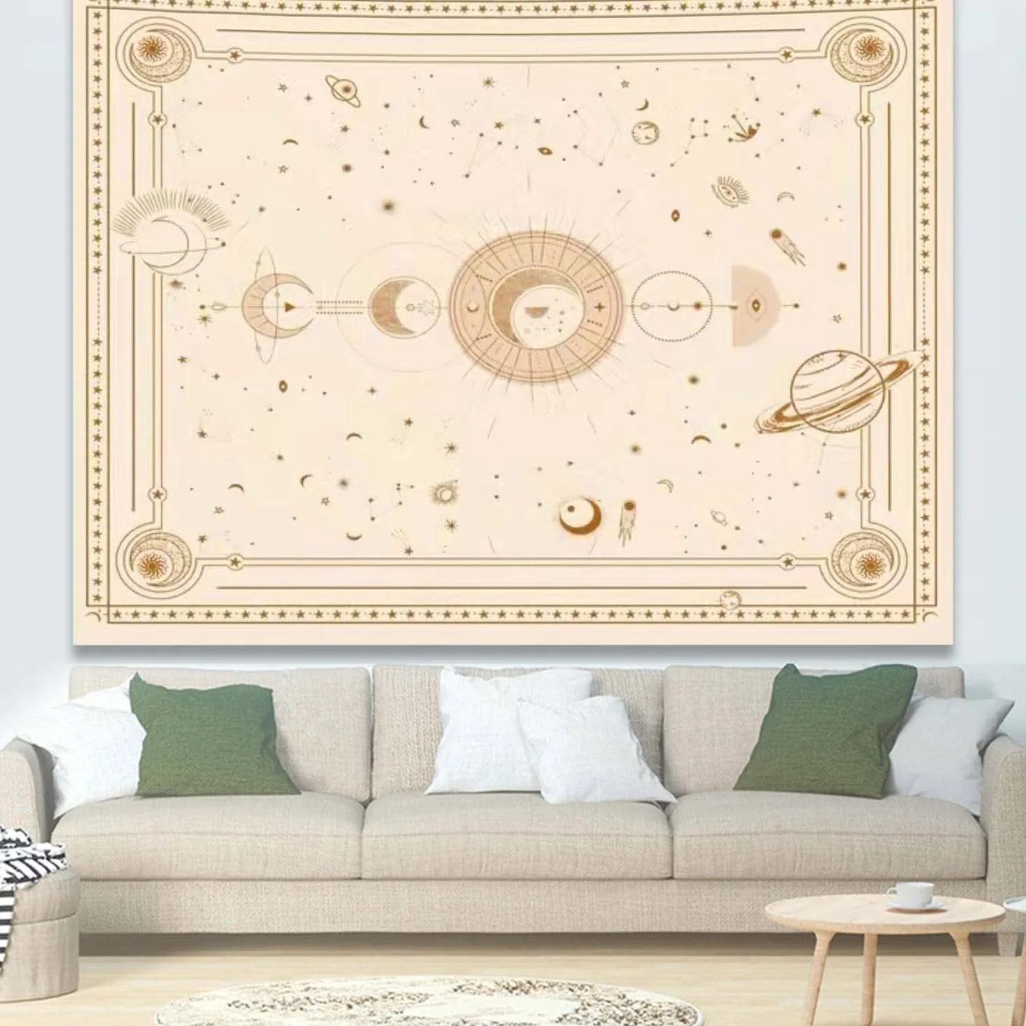 Arawat Dywan ścienny, fazy księżyca, biały – księżyc, gobelin, gotycki, indyjski gobelin, mandala, psychodeliczna dekoracja, dekoracja ścienna (150 x 200 cm)