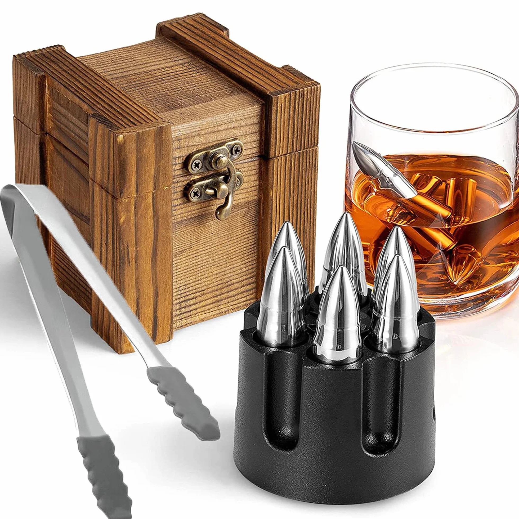 YUEMING Zestaw kamieni do whisky 6 kamieni 1 szczypce kostki lodu wielokrotnego użytku