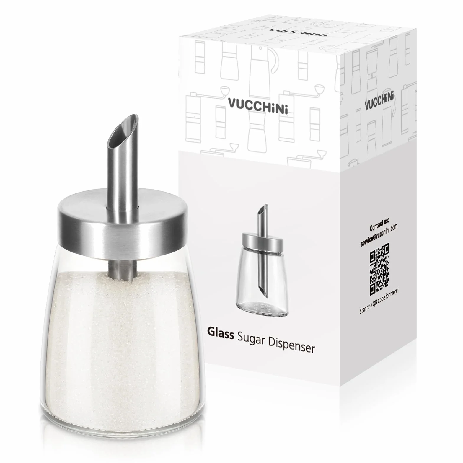 Vucchini Dozownik cukru 140 ml 133 g, pokrywka nieostra wylewka, łatwe nalewanie szklanych butelek, pojemnik kuchenny, akcesoria dekoracyjne do blatu, kawiarni, restauracji