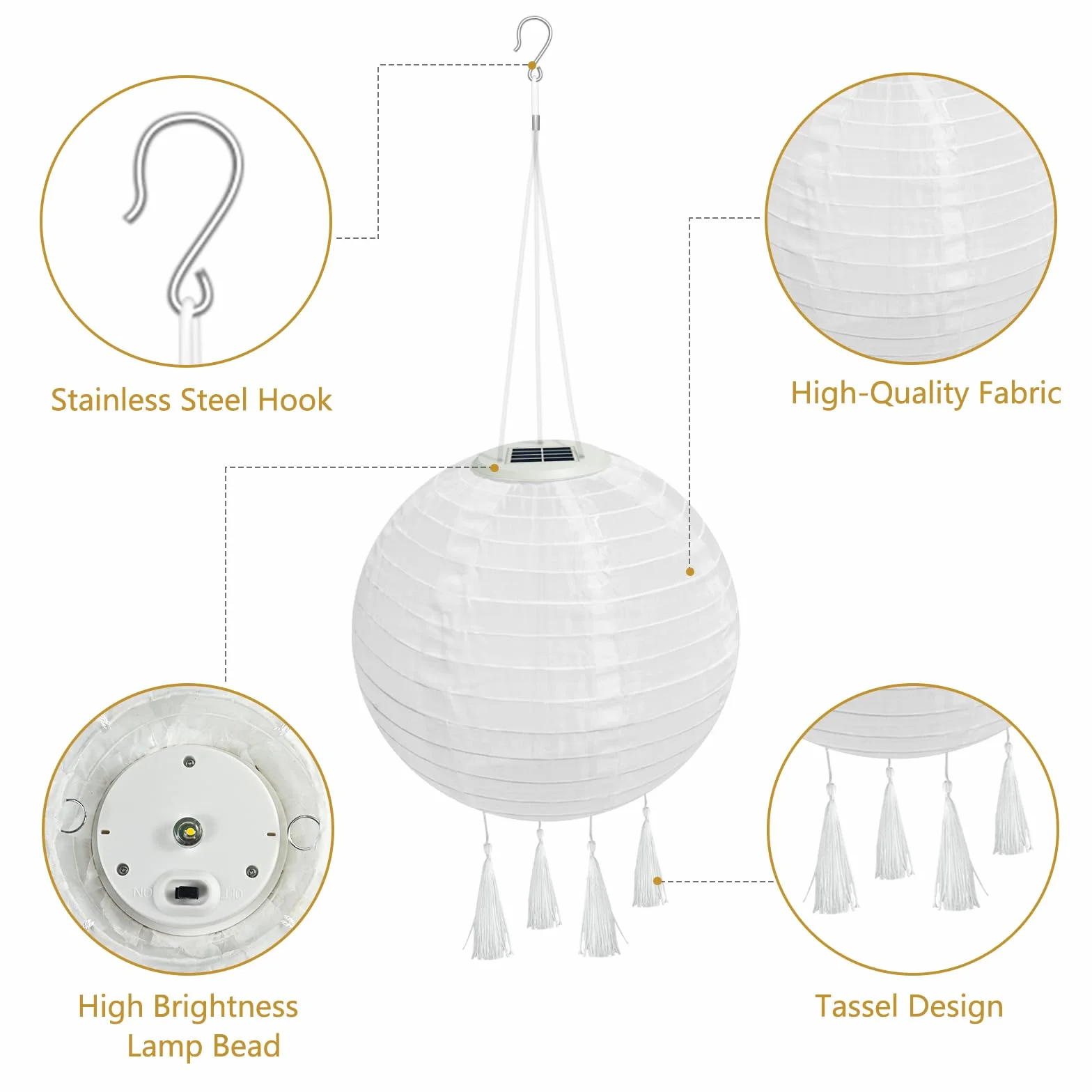 Lampiony solarne, 2 sztuki, 25 cm, do użytku na zewnątrz, odporne na warunki atmosferyczne, wodoszczelne lampiony LED z 4 frędzlami, wisząca nylonowa latarnia do ogrodu, na podwórko, balkon
