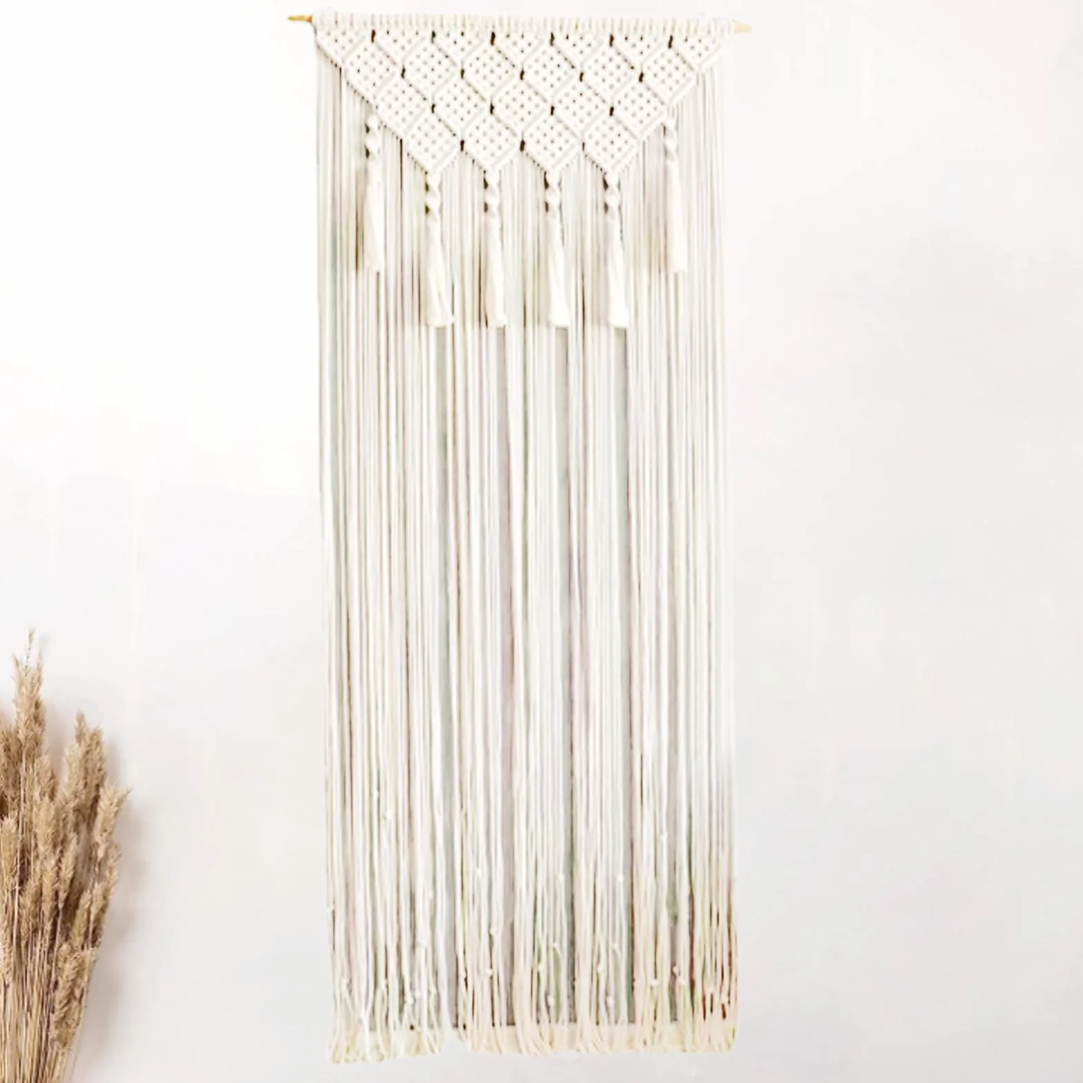 Ręcznie tkana makrama, makrama, dekoracja ścienna, 65 x 200 cm, zasłona boho, dekoracja na drzwi, okno, dekoracja pomieszczenia