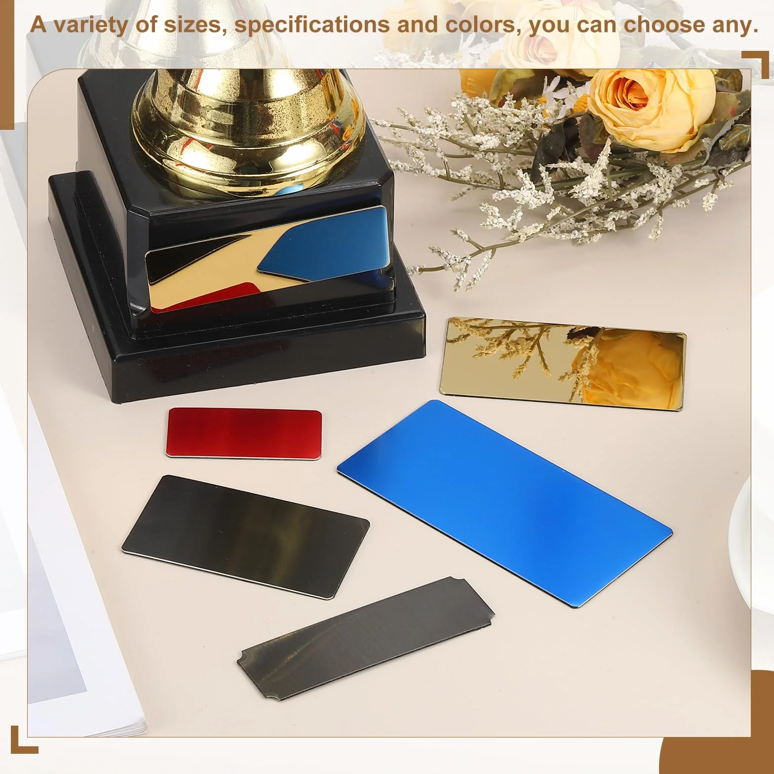 QUARKZMAN 12 pustych tabliczek na imię, 3,1 x 1,7" metalowa tabliczka grawerowana laserowo mocna naklejka anodowane aluminium spersonalizowane do oznakowania rzemiosła DIY, złoty