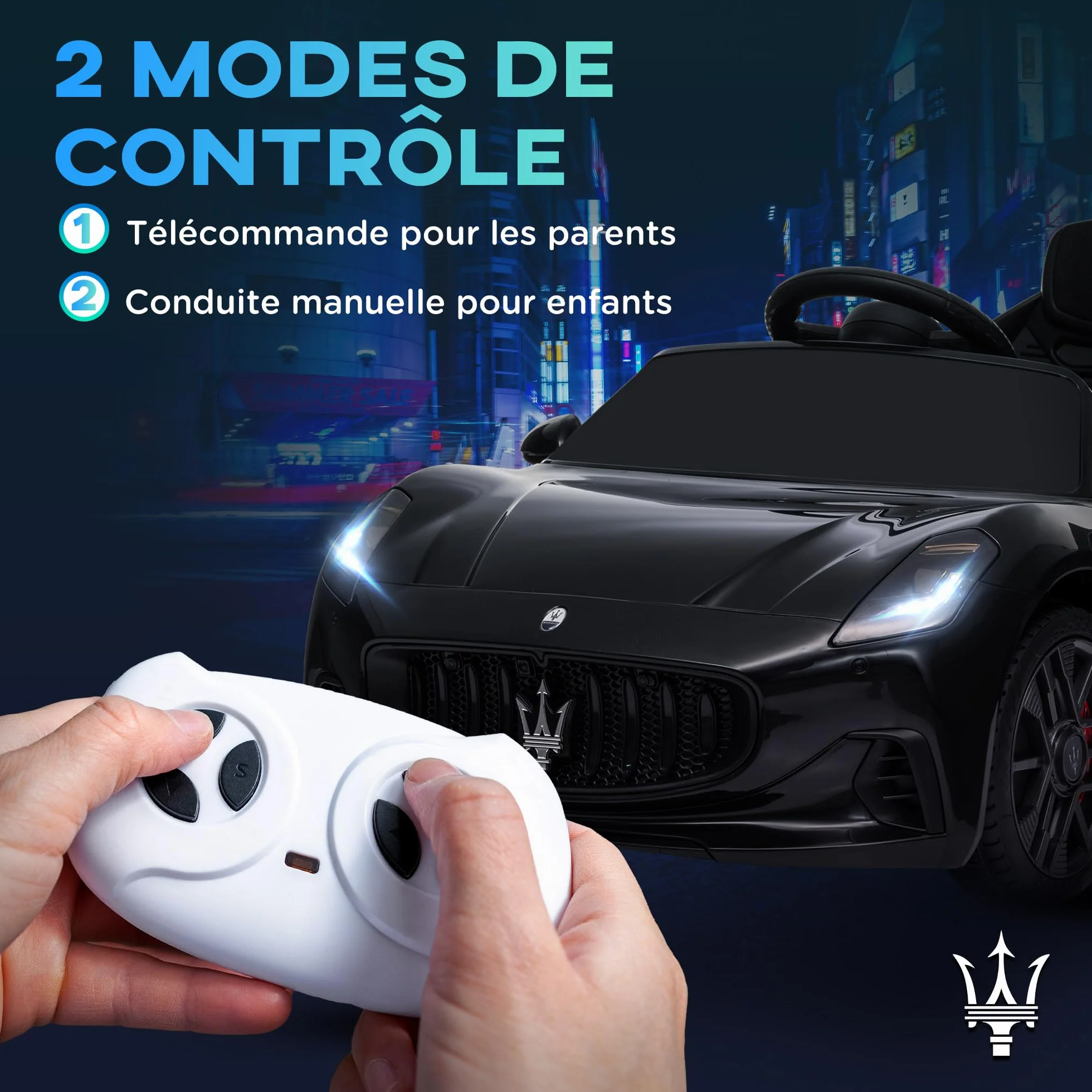 AIYAPLAY Maserati Gran Turismo Folgore, samochód elektryczny dla dzieci, 12 V, pilot zdalnego sterowania, reflektory LED, muzyka, klakson, MP3, samochód dla dzieci od 3 do 5 lat, czarny